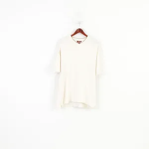 Abercrombi & Fitch Men XL Shirt V Neck Striped Cream Short Sleeve Cotton Vintage Top