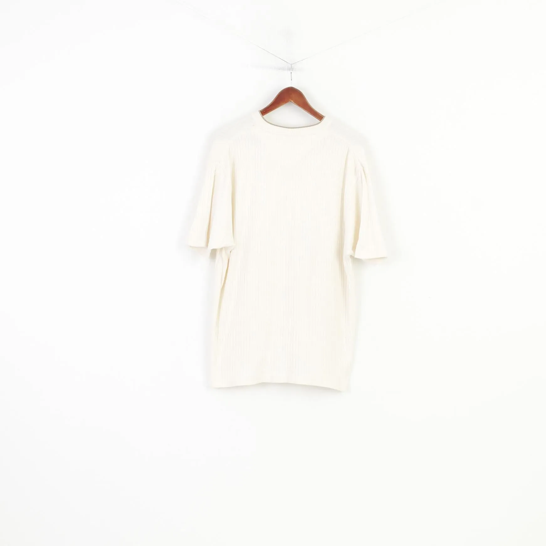 Abercrombi & Fitch Men XL Shirt V Neck Striped Cream Short Sleeve Cotton Vintage Top