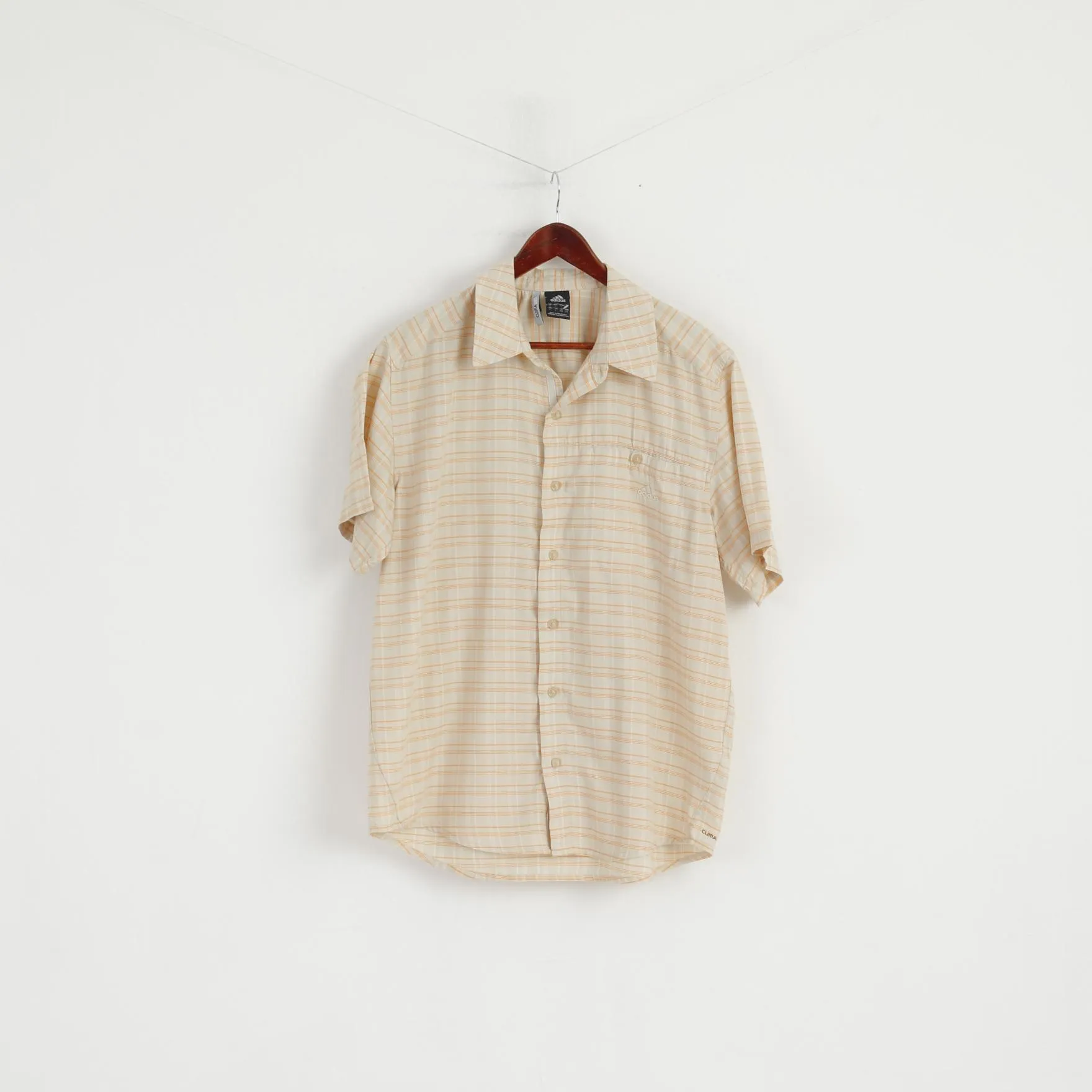 Adidas Men  L Casual Shirt Beige Pockets Trekking Outdoor Cotton Blend Buttons Top