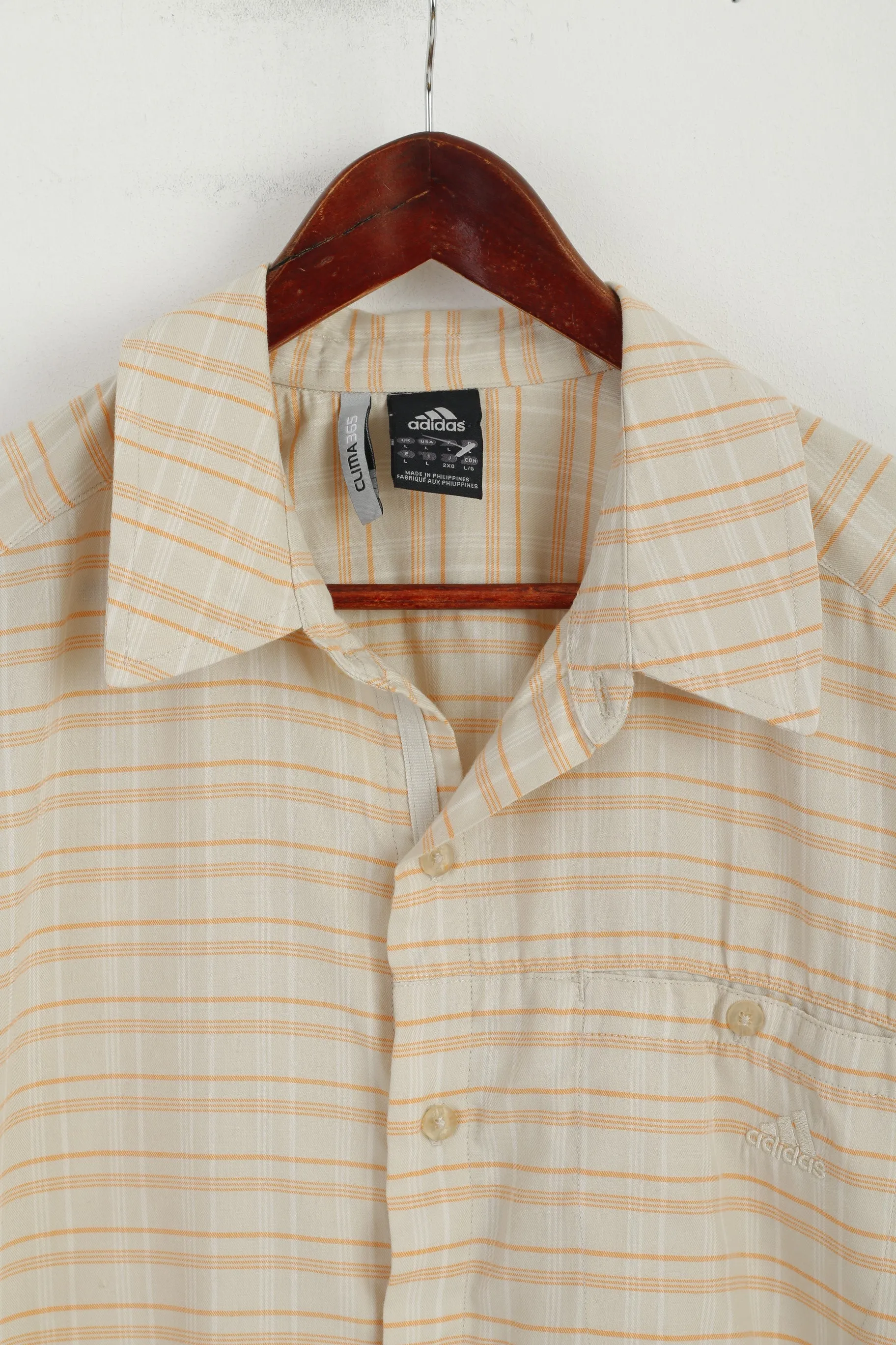 Adidas Men  L Casual Shirt Beige Pockets Trekking Outdoor Cotton Blend Buttons Top