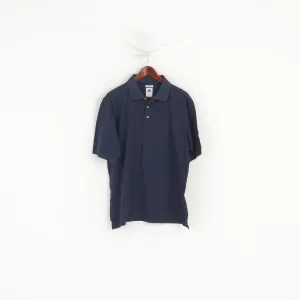 Adidas Men L Polo Shirt Navy Cotton 60'w 2 Ply Mercerized Classic Plain Retro Top