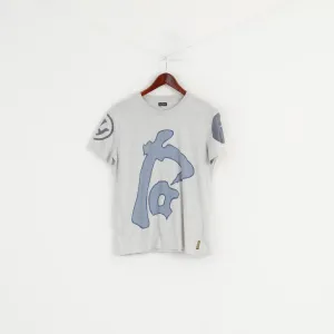 Armani Jeans Men L (S) Shirt Grey Graphic AJ Cotton Summer Crew Neck Top