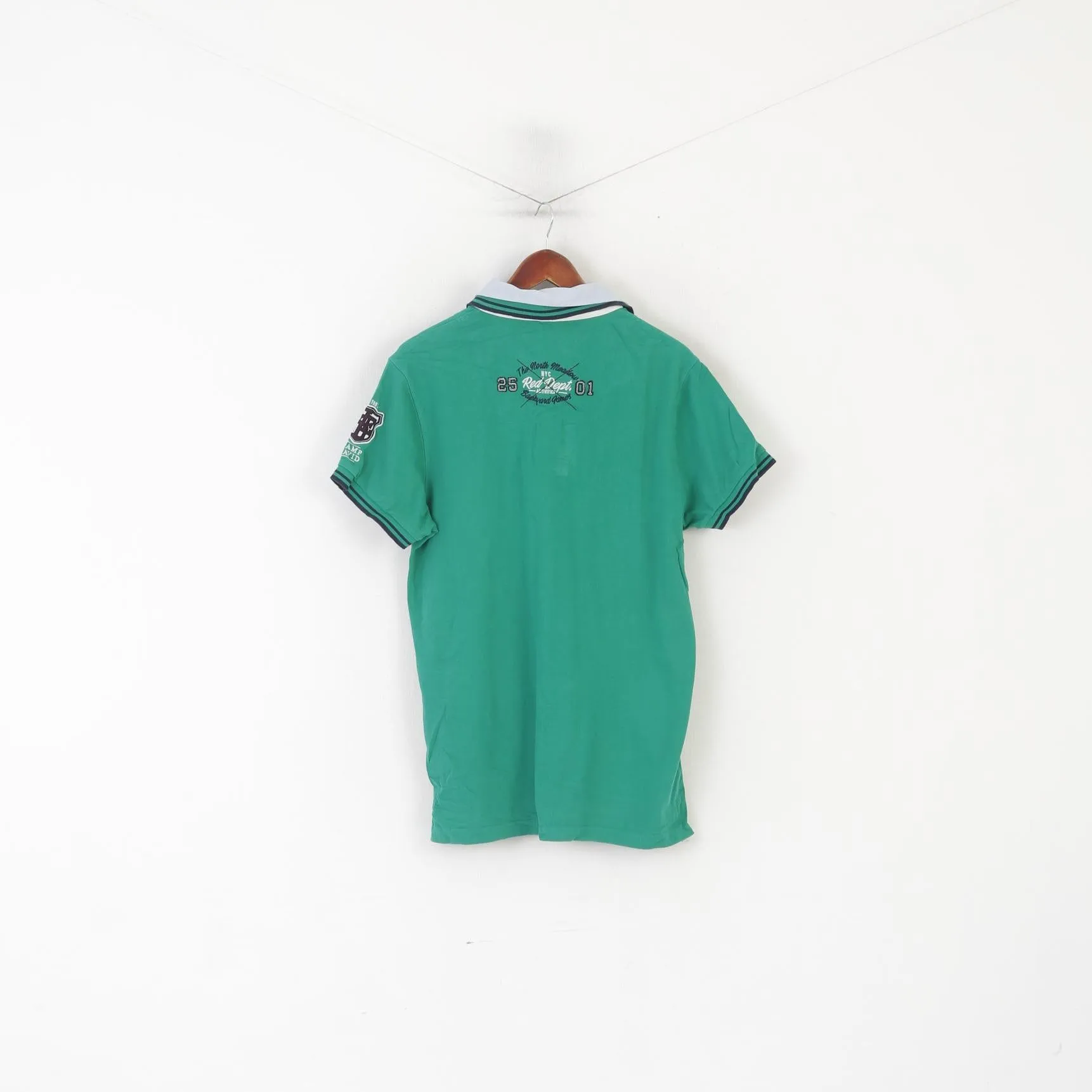 Camp David Red Men L Polo Shirt Green Cotton NY East Drive Embroidered Top