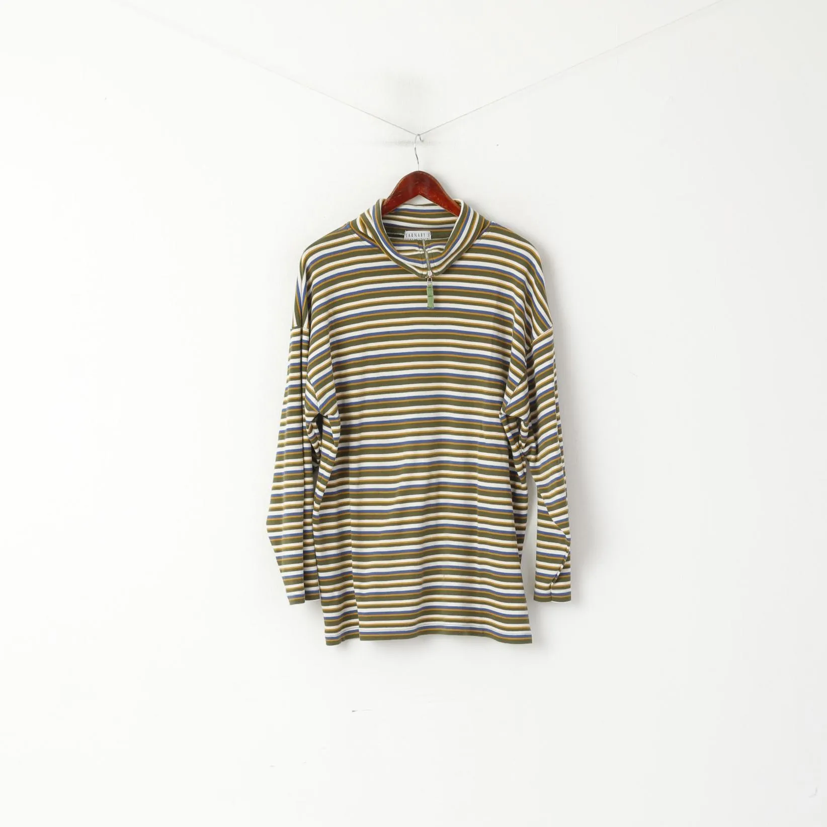 Carnaby's Collection Men XL Shirt Multi Striped Cotton Turtle Neck Stretch Long Sleeve Top