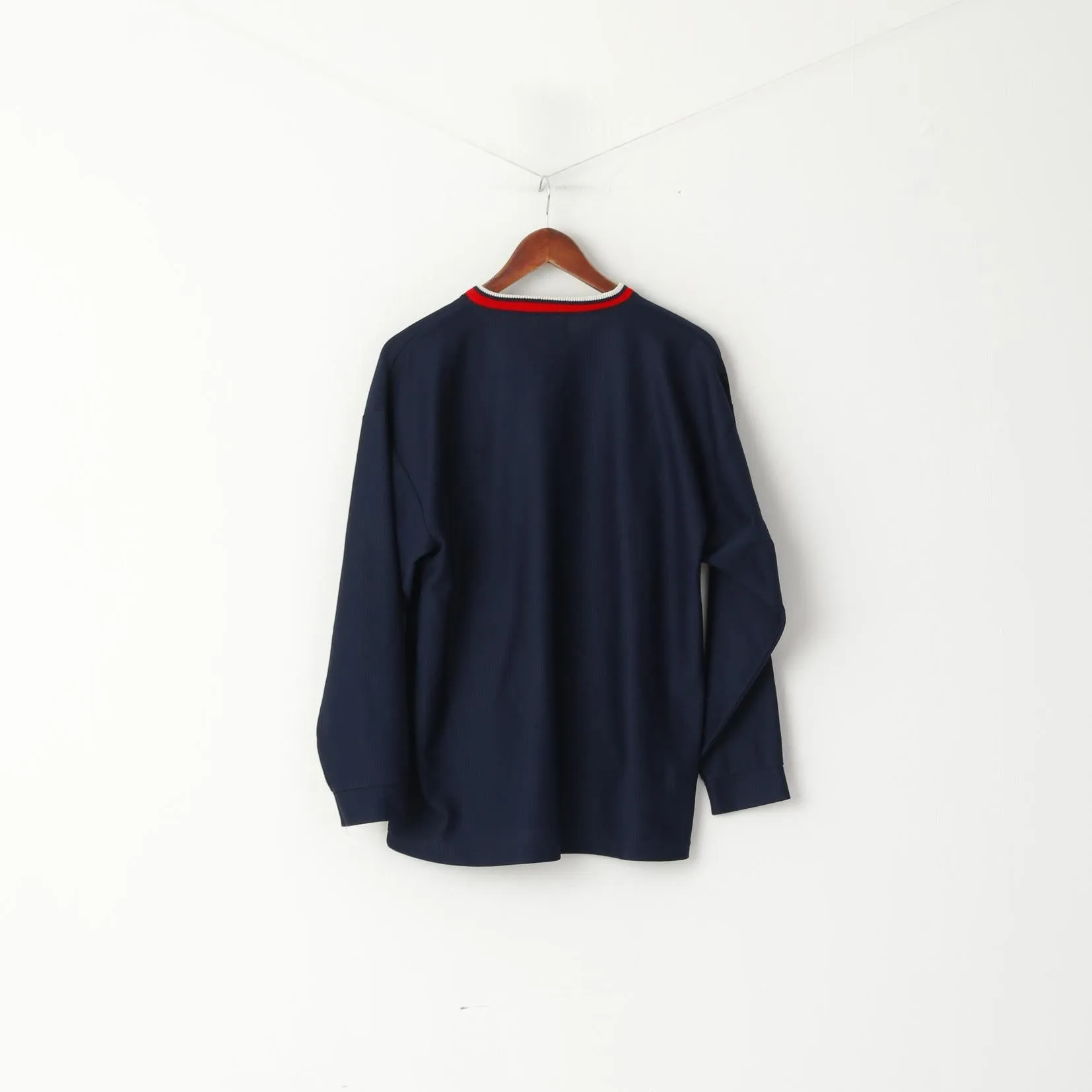 CAT Men M Shirt Navy Shiny Retro Long Sleeve V Neck Workwear Top