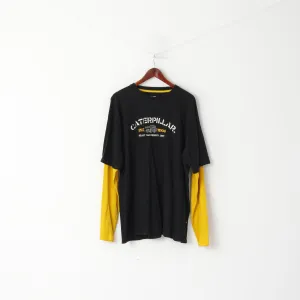 Caterpillar Cat Men 2XL Shirt Long Sleeve Black Yellow Graphic Cotton Top