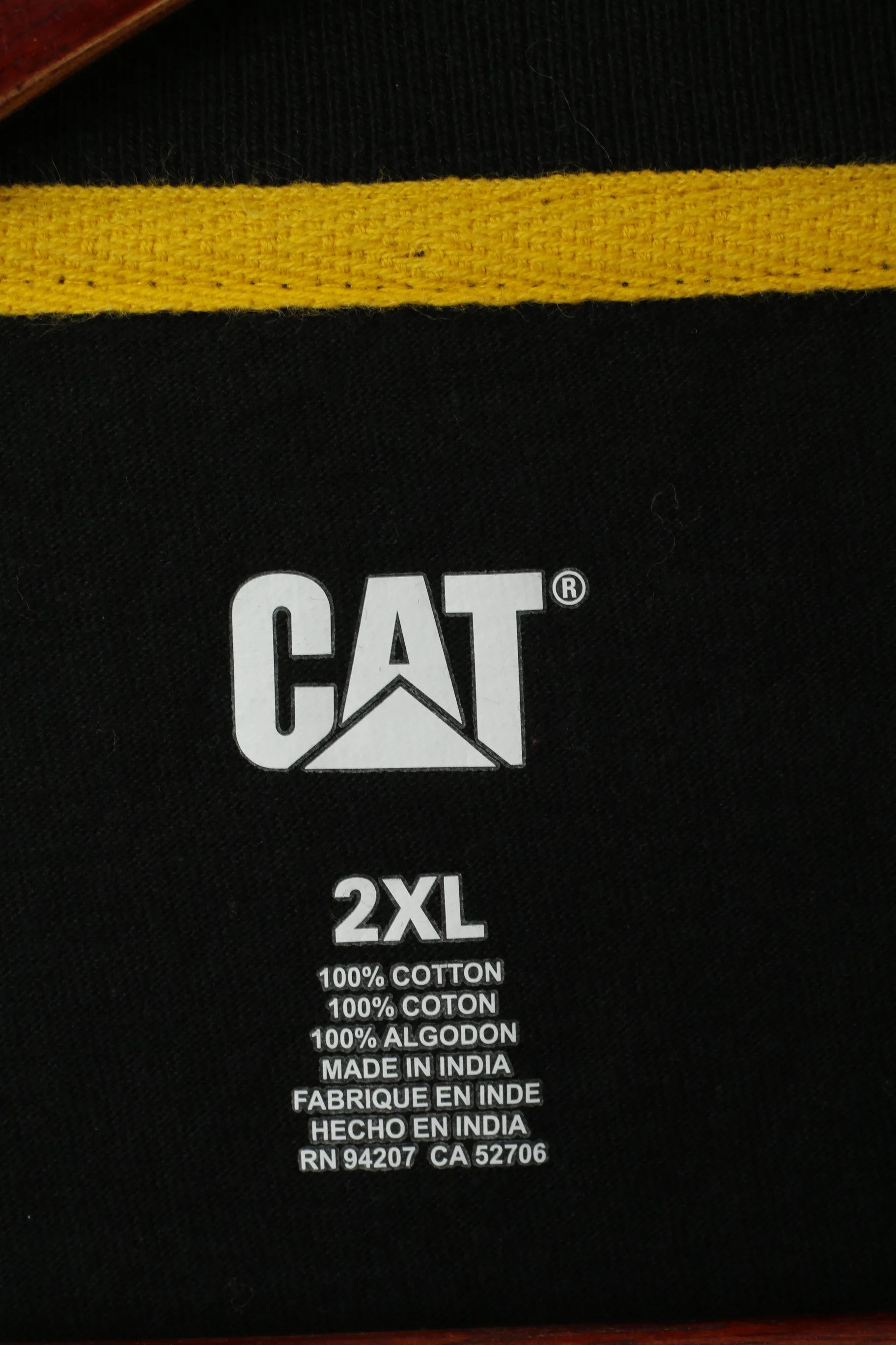 Caterpillar Cat Men 2XL Shirt Long Sleeve Black Yellow Graphic Cotton Top