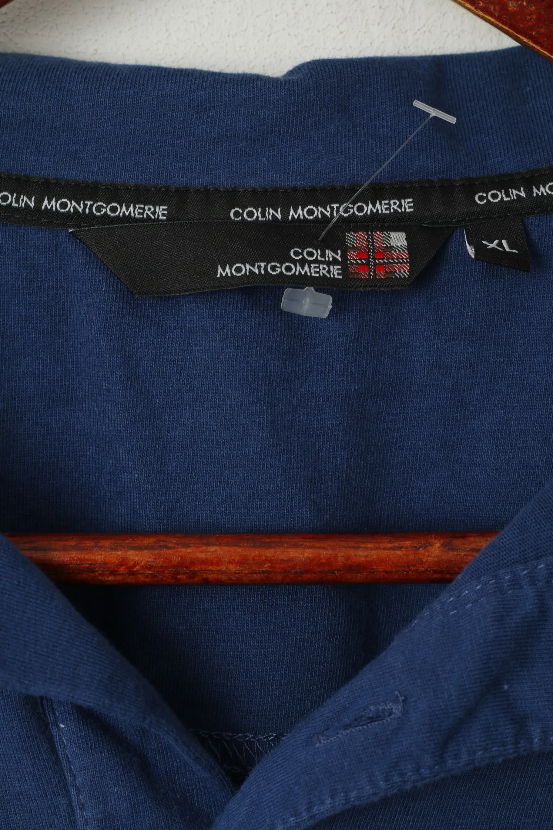 Colin Montgomerie Men XL Polo Shirt Navy Cotton Stretch Long Sleeve Golf Top