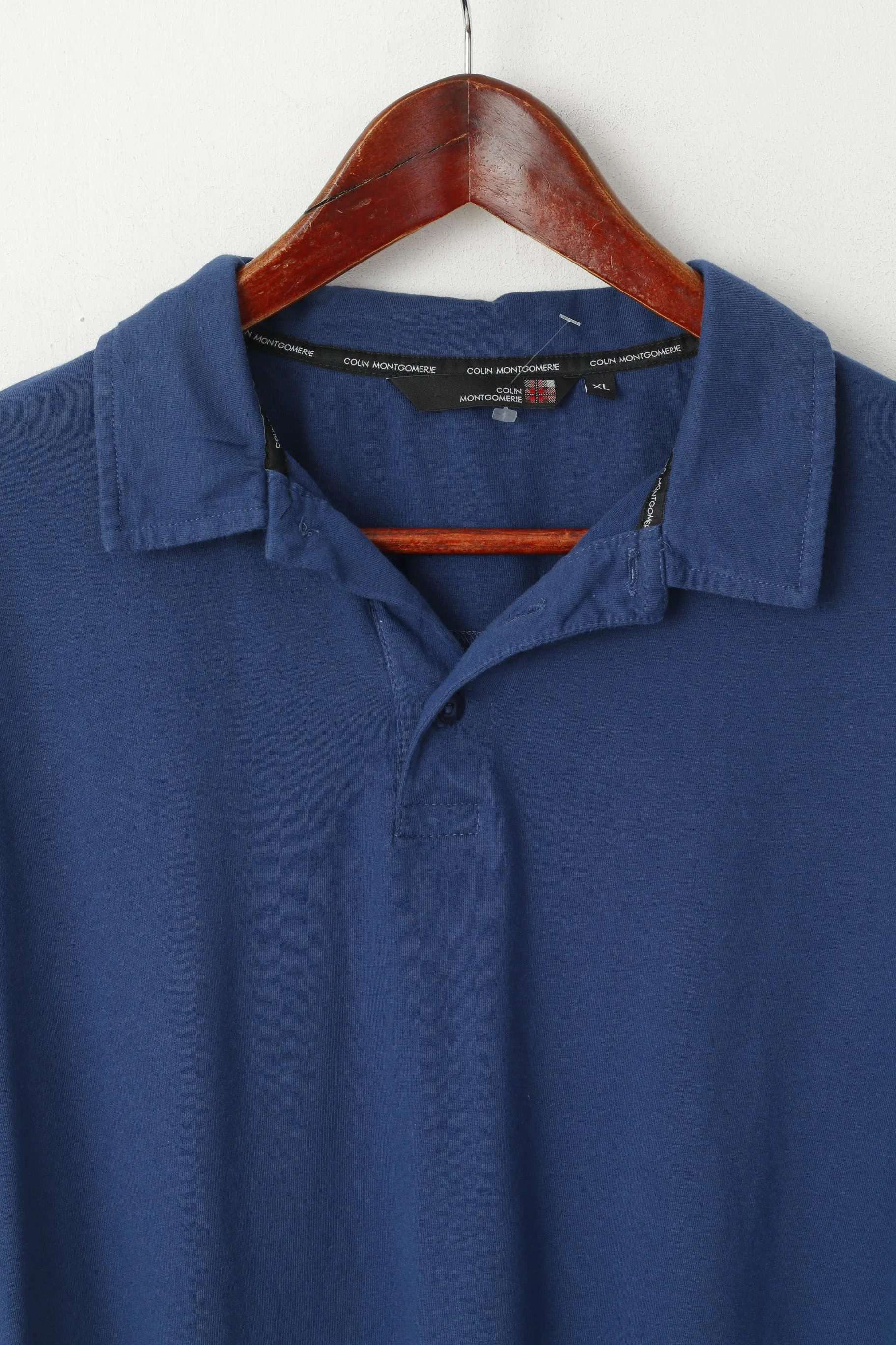 Colin Montgomerie Men XL Polo Shirt Navy Cotton Stretch Long Sleeve Golf Top