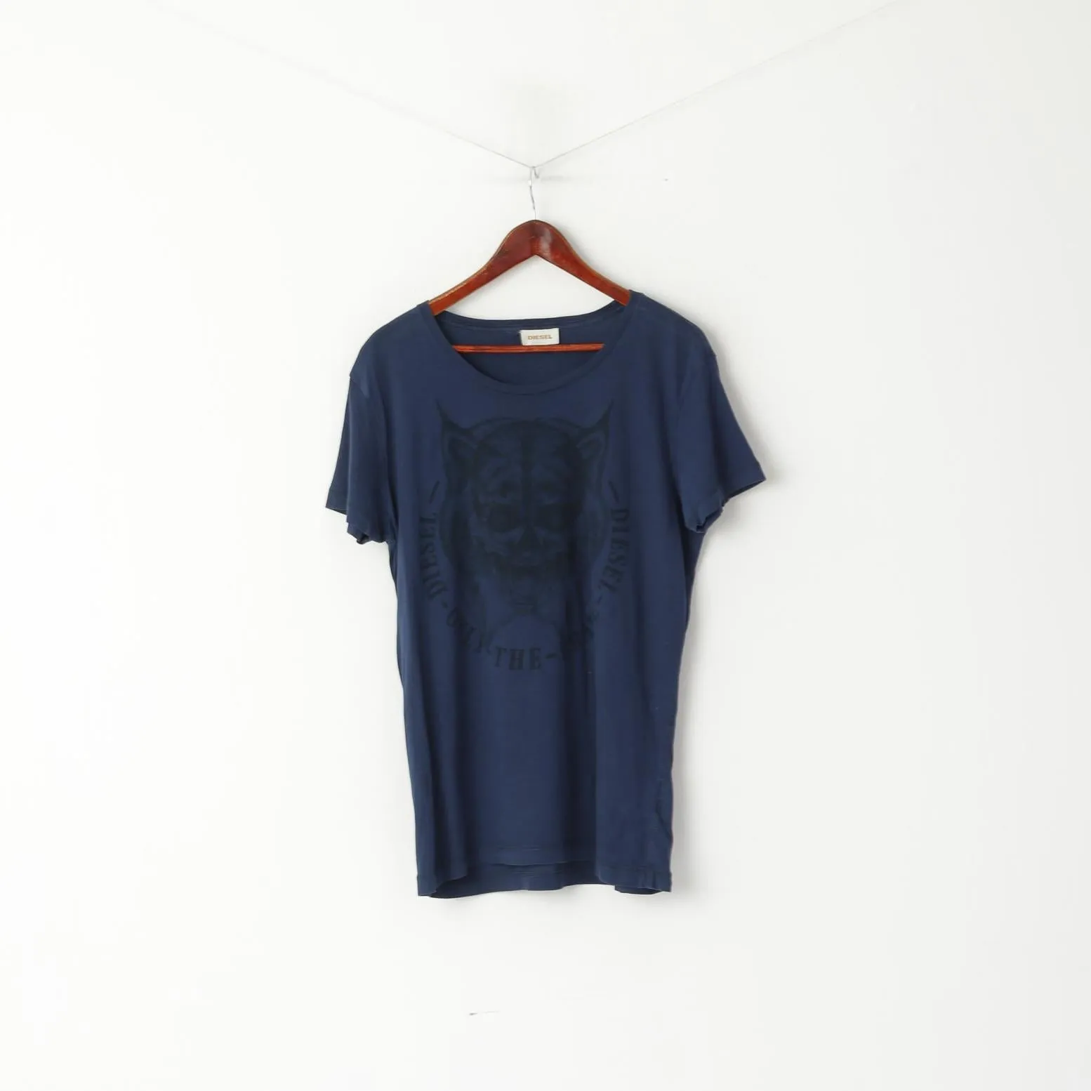 Diesel Men M Shirt Navy Cotton Graphic Only The Brave Crew Neck Fit Top