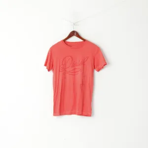 Diesel Men M Shirt Peach Cotton Graphic Crew Neck Slim Fit Top