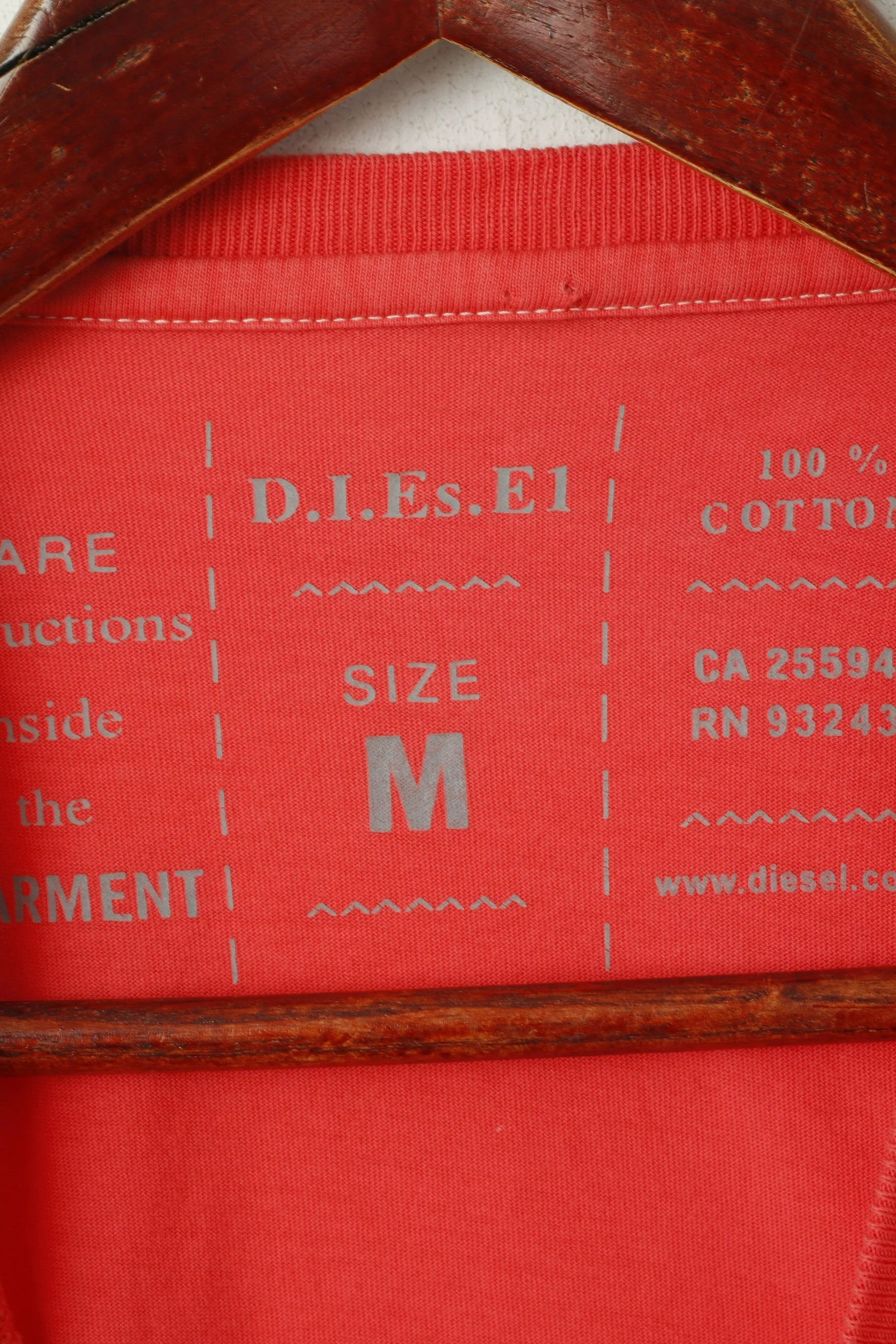 Diesel Men M Shirt Peach Cotton Graphic Crew Neck Slim Fit Top