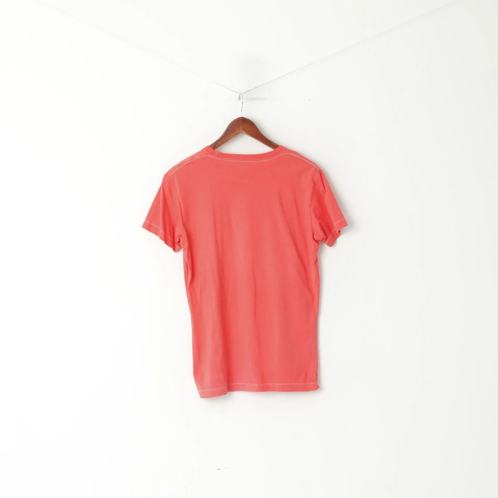 Diesel Men M Shirt Peach Cotton Graphic Crew Neck Slim Fit Top