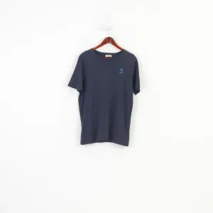 Diesel Men M T-Shirt Navy Cotton Crew Neck Stretch Vintage Logo Short Sleeve Top