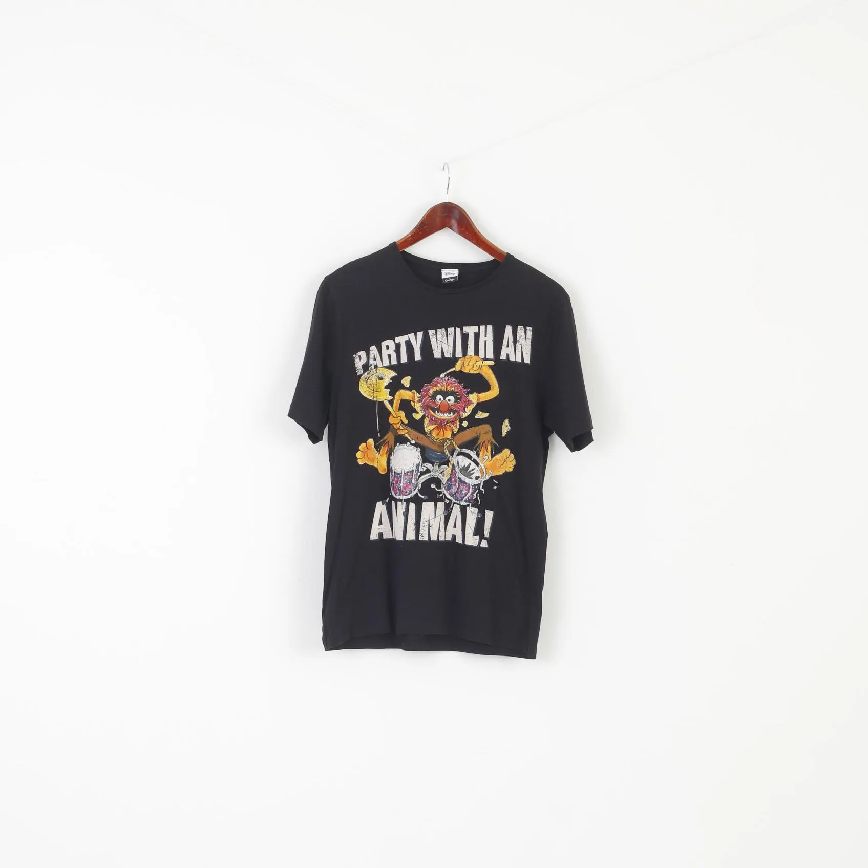 Disney at George Men S Shirt Black Cotton Graphic Party with an Animal Top