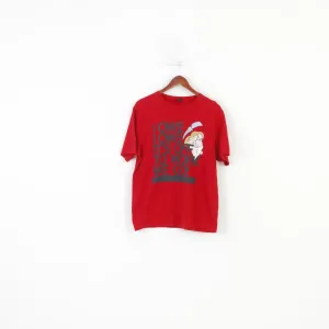 Disney Men L T-Shirt  Burgundy Cotton Short Sleeve Crew Neck Graphic Top