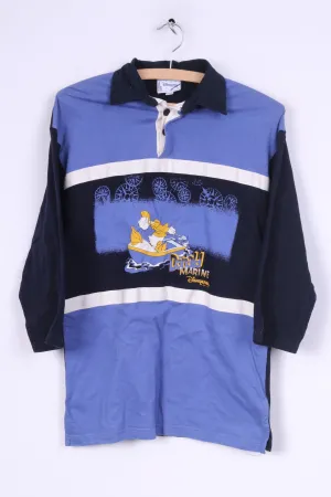 Disnyeland Paris Boys 10/12 Age Polo Shirt Long Sleeve Donald Marine Cotton Blue