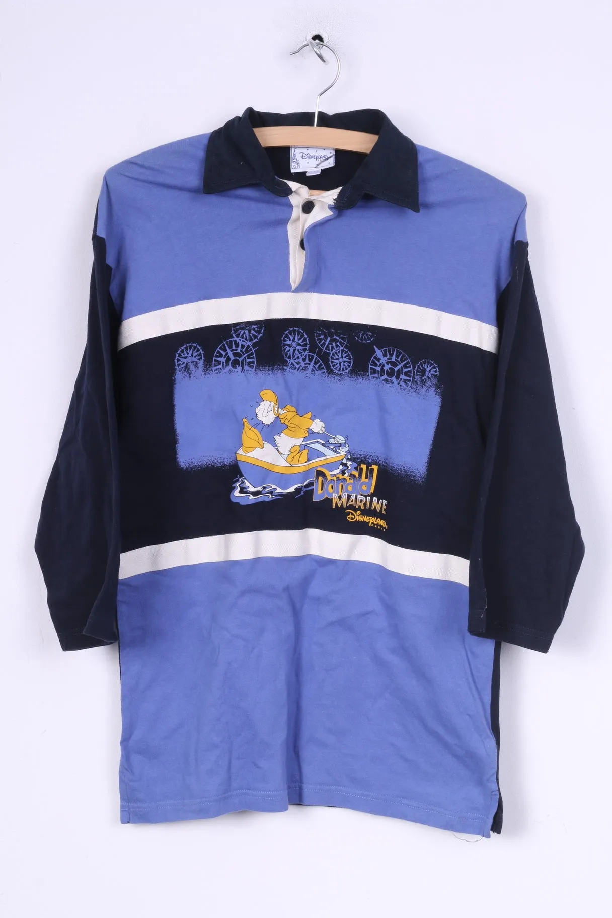 Disnyeland Paris Boys 10/12 Age Polo Shirt Long Sleeve Donald Marine Cotton Blue