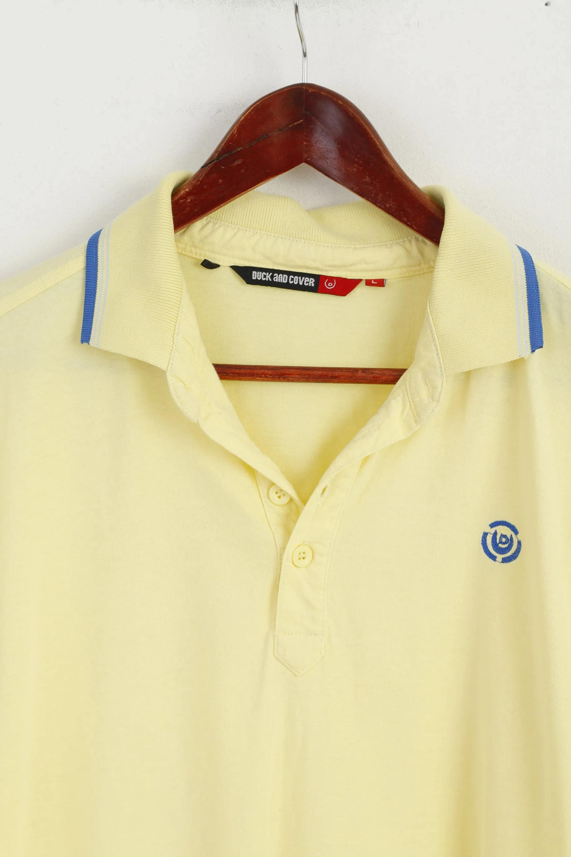 Duck And Cover Men L Polo Shirt Yellow Cotton vaughan Style Classic Top