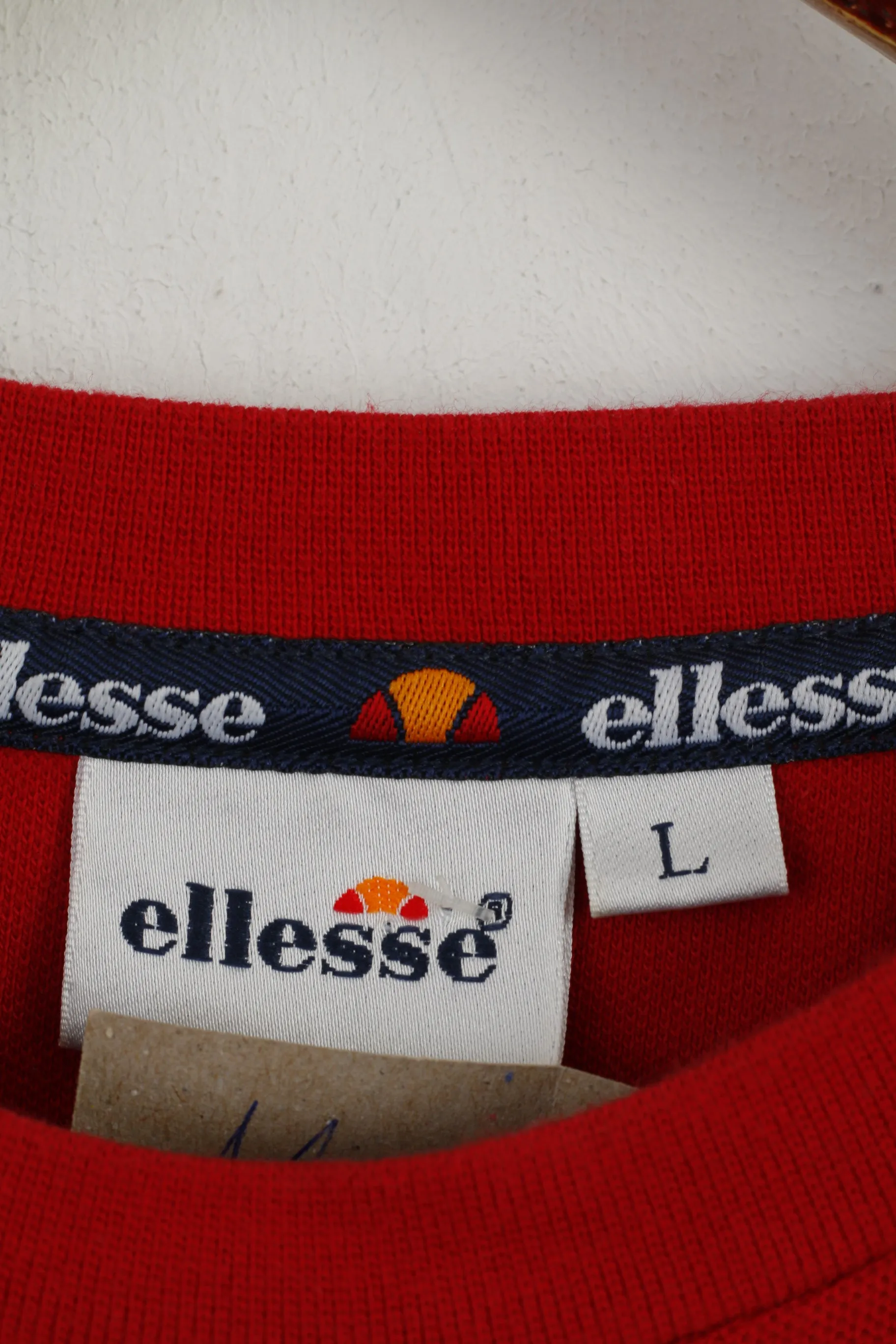 Ellesse Men L T- Shirt Red 100% Cotton Crew Neck Classic Plain Basic Top