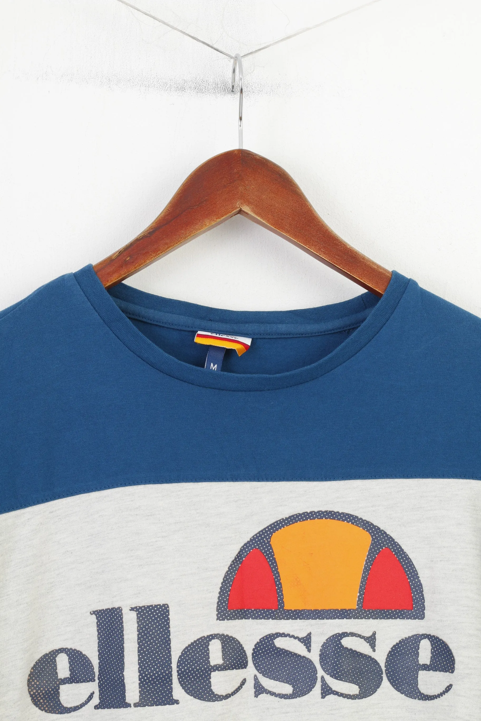 Ellesse Men M T-Shirt Big Logo Cotton Grey Crew Neck Sportswear  Top