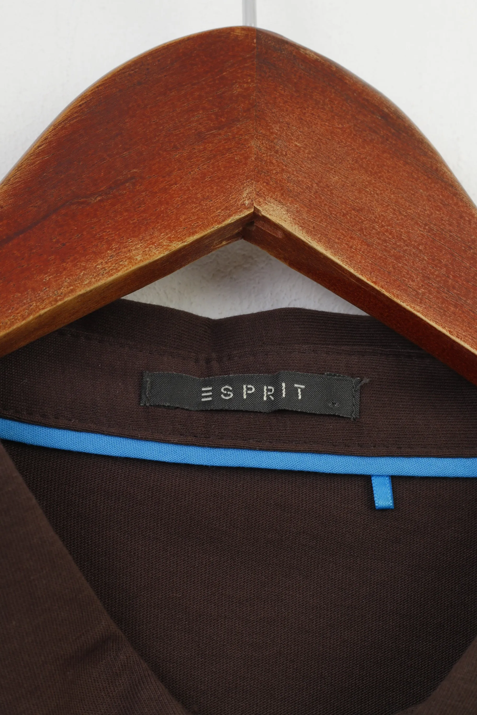 Esprit Men XL Polo Shirt Brown Checkered Cotton Detailed Buttons Classic Collar Vintage Short Sleeve  Top