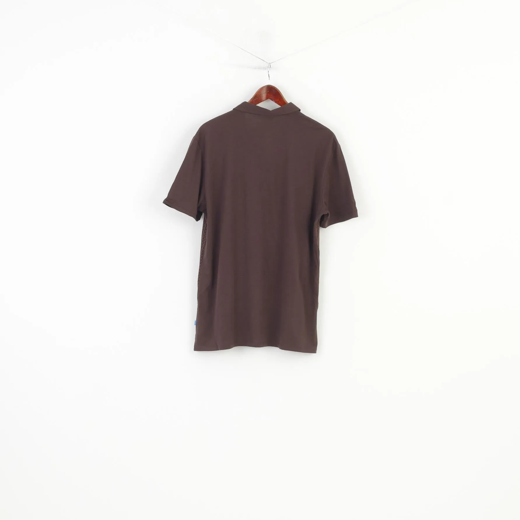 Esprit Men XL Polo Shirt Brown Checkered Cotton Detailed Buttons Classic Collar Vintage Short Sleeve  Top