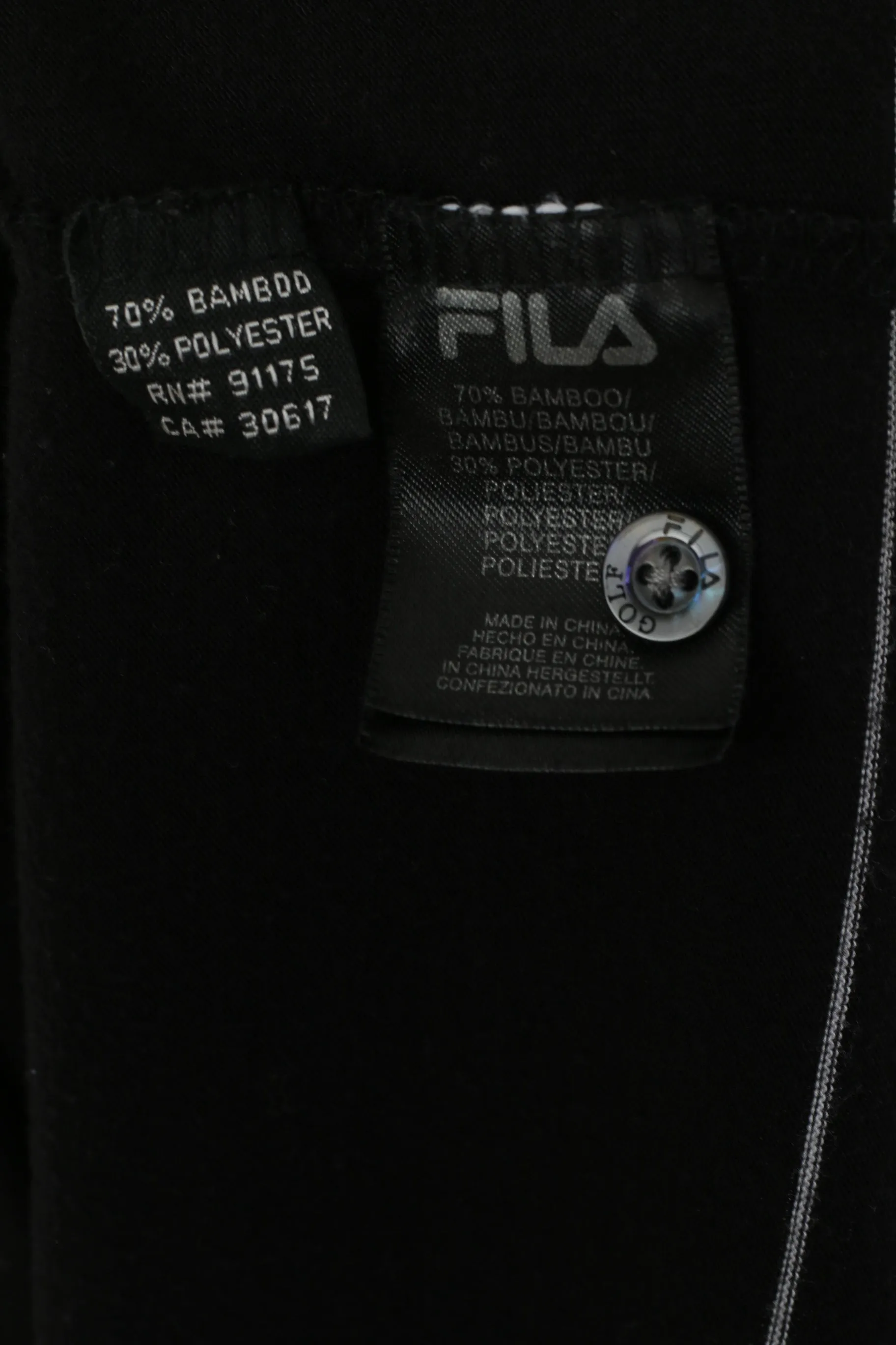 Fila Men L Polo Shirt Black Cotton Stretch Striped Detailed Buttons Vintage Top