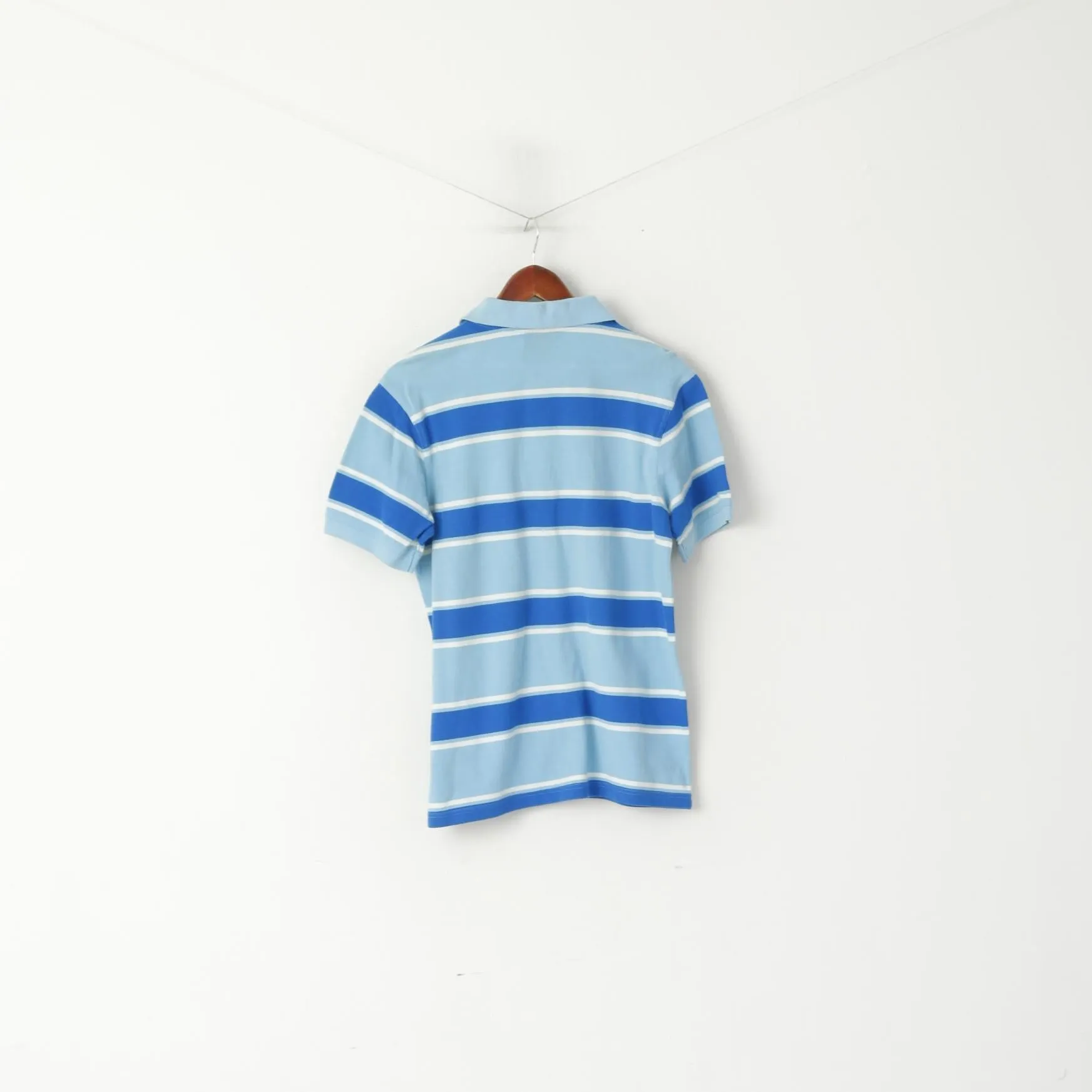 FILA Men M Polo Shirt Blue 100% Cotton Striped Slim Fit Detailed Buttons Classic Top