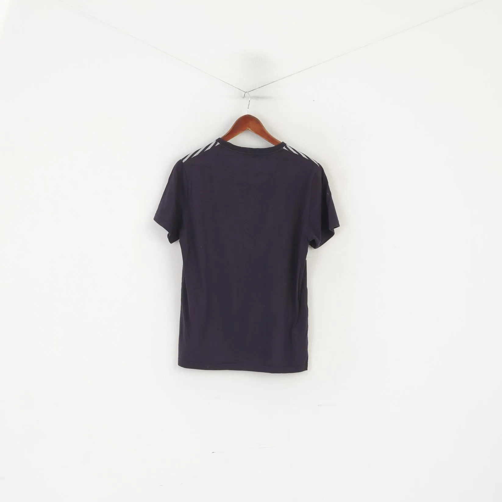Fred Perry Men M (S) Shirt Navy Cotton Striped Pocket Classic Crew Neck Marine Top