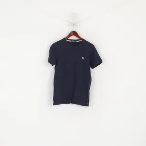 Fred Perry Men S Shirt Navy Cotton Plain Crew Neck Logo Classic Top