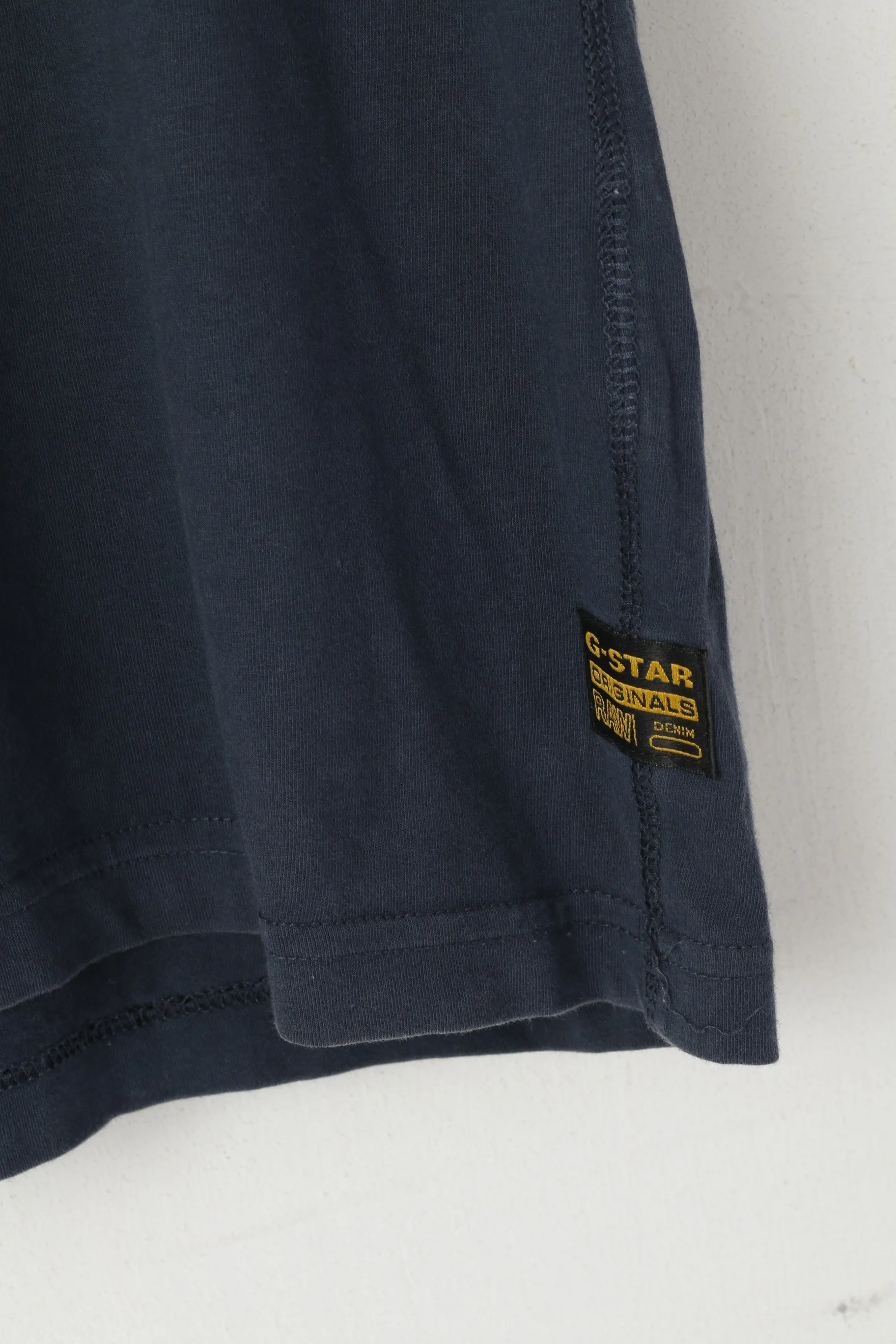 G-Star Raw Denim Men S Shirt Navy Cotton Green Logo Crew Neck Short Sleeve Top