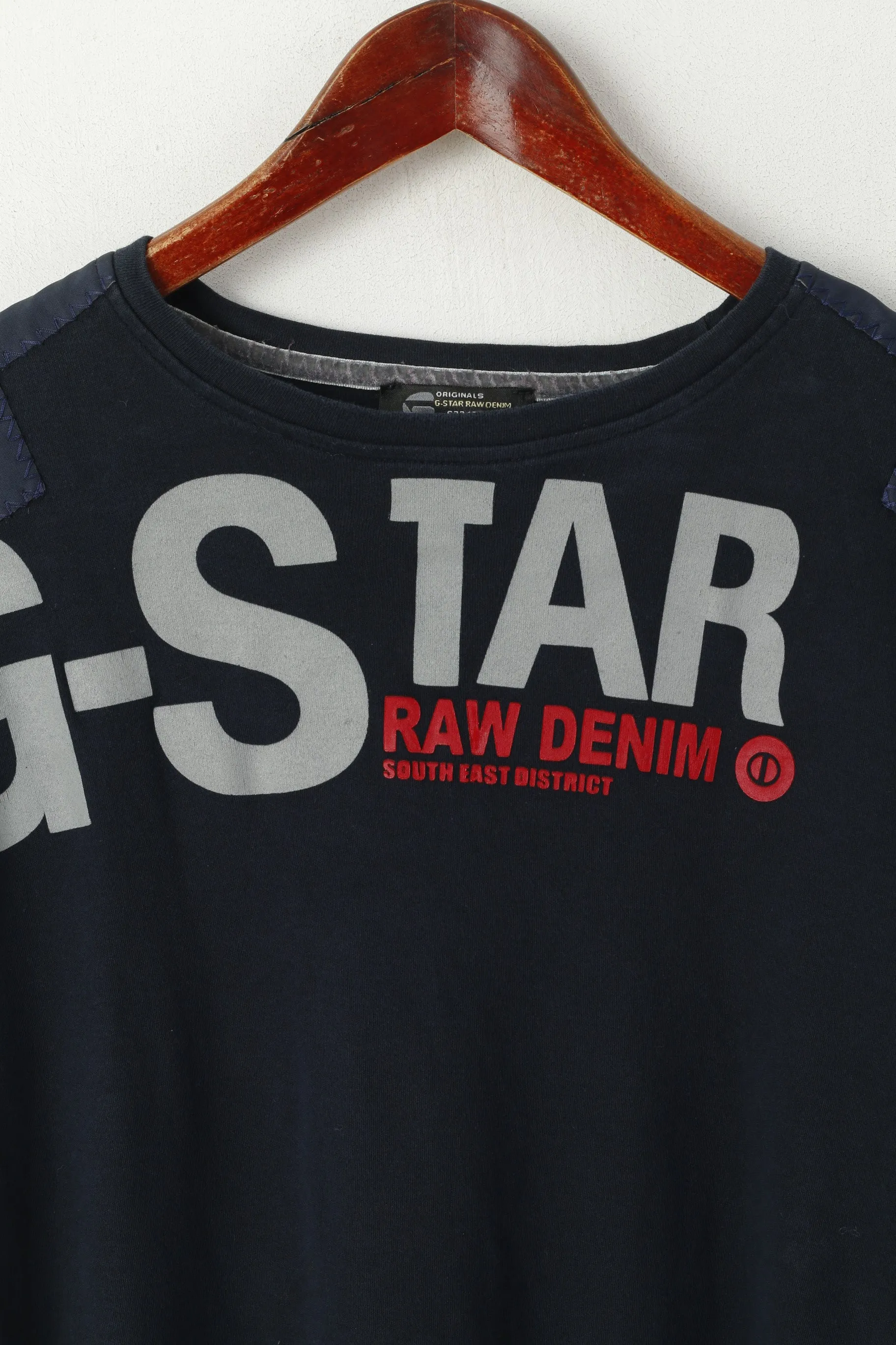 G-Star Raw Men XL Shirt Navy Cotton Embroidered Stretch Crew Neck Top