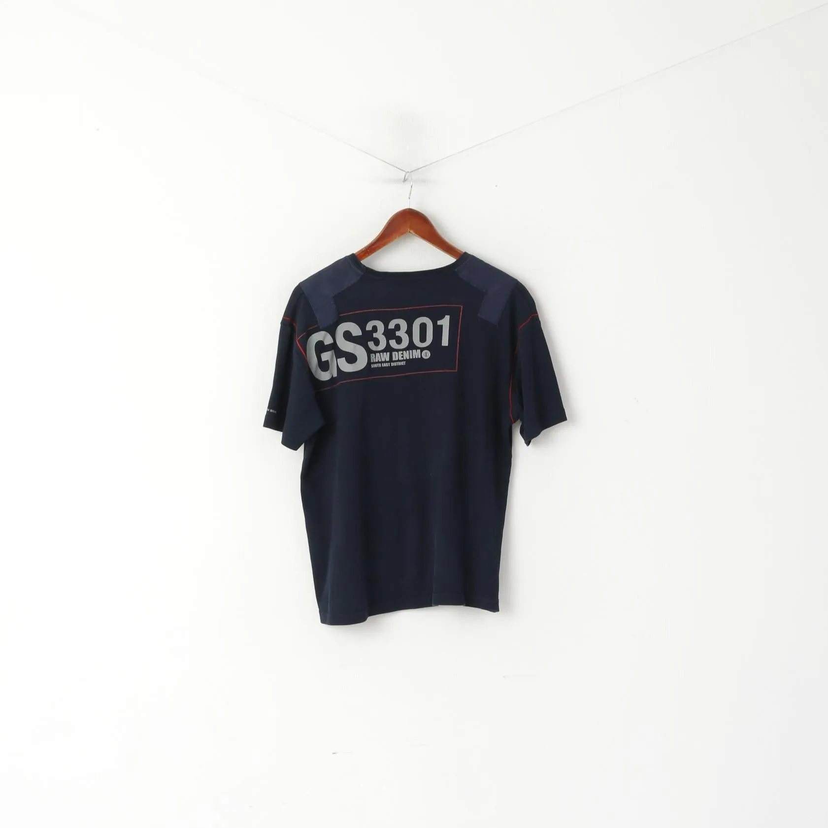 G-Star Raw Men XL Shirt Navy Cotton Embroidered Stretch Crew Neck Top