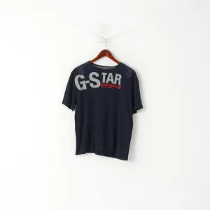 G-Star Raw Men XL Shirt Navy Cotton Embroidered Stretch Crew Neck Top