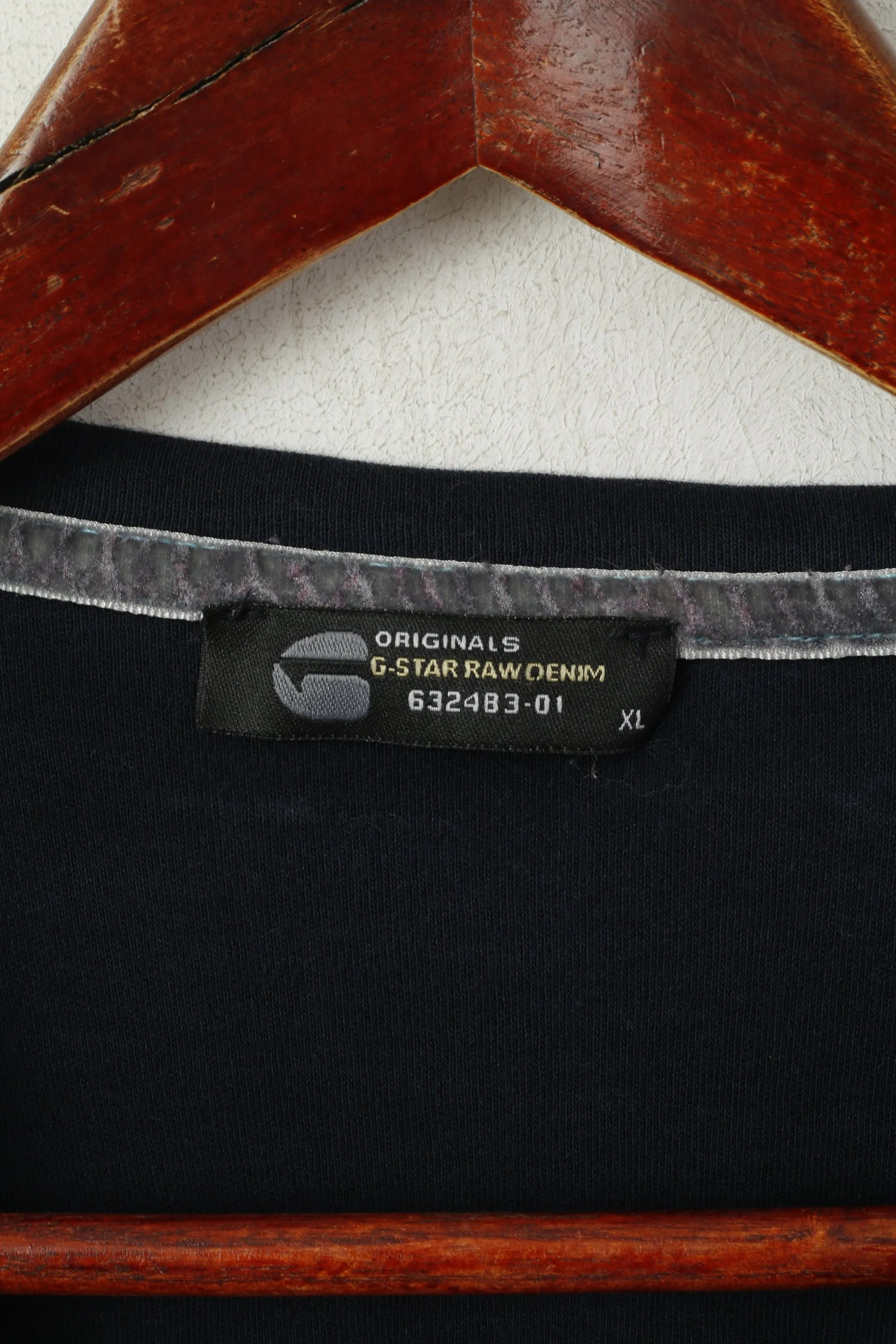 G-Star Raw Men XL Shirt Navy Cotton Embroidered Stretch Crew Neck Top