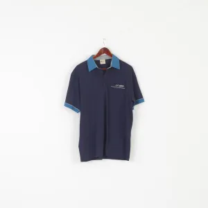 Gabicci Collezione Men L Polo Shirt Navy Cotton Pocket Retro Style Design Top