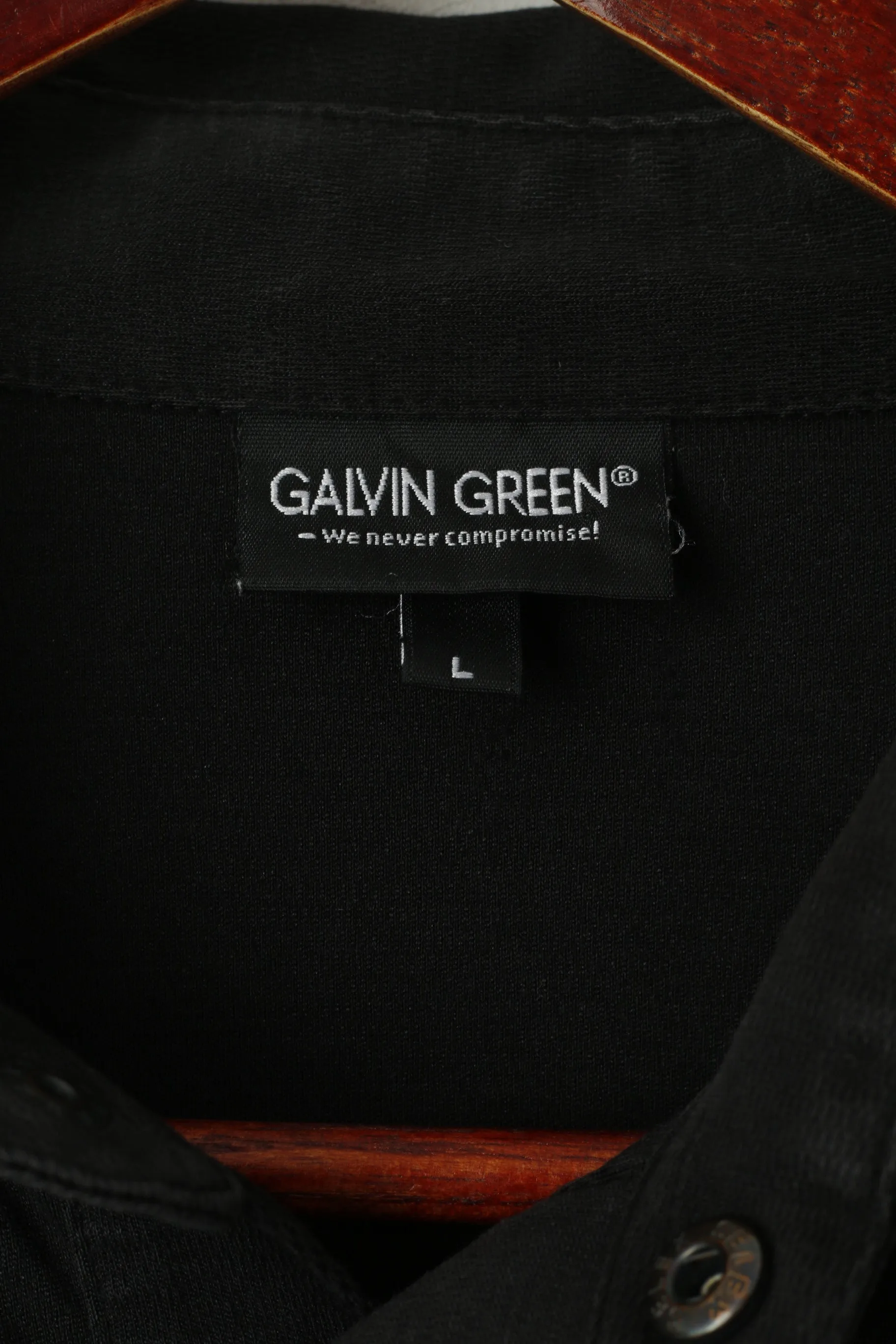 Galvin Green Men L Polo Shirt Black Cotton Pocket Golf Activewear Snap Neck Top