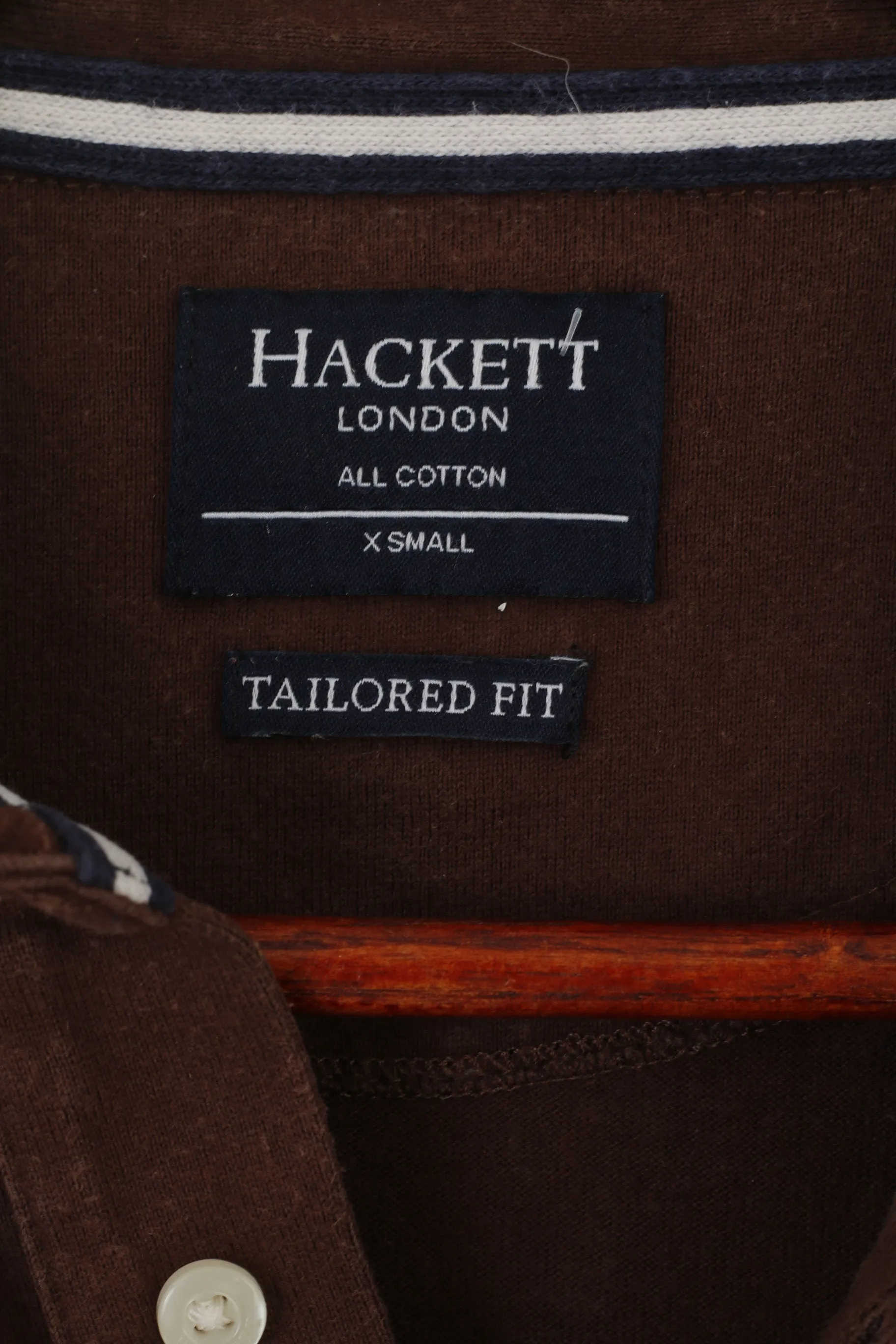 Hackett London Men XS Polo Shirt Brown Cotton Limited Edition Long Sleeve Top