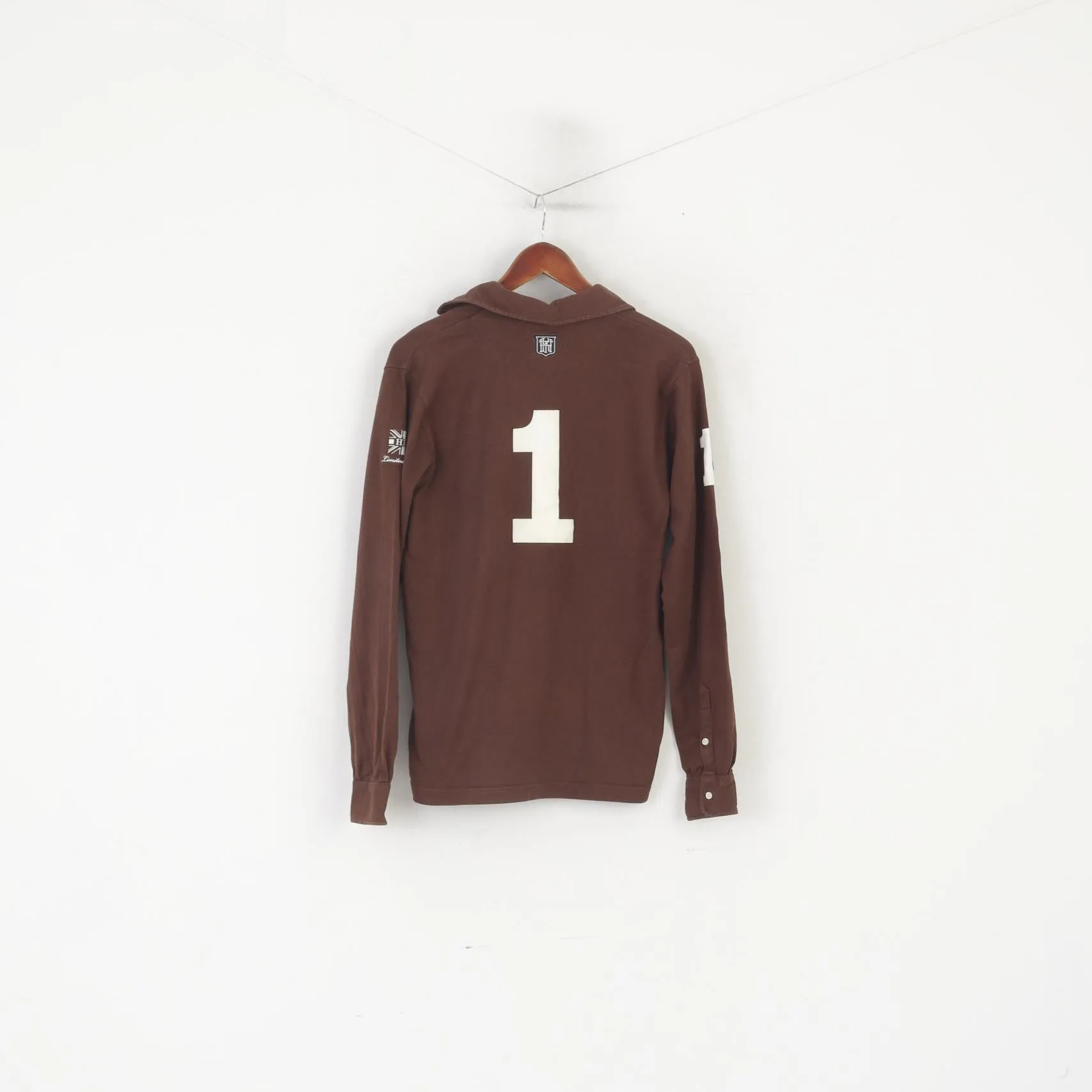 Hackett London Men XS Polo Shirt Brown Cotton Limited Edition Long Sleeve Top