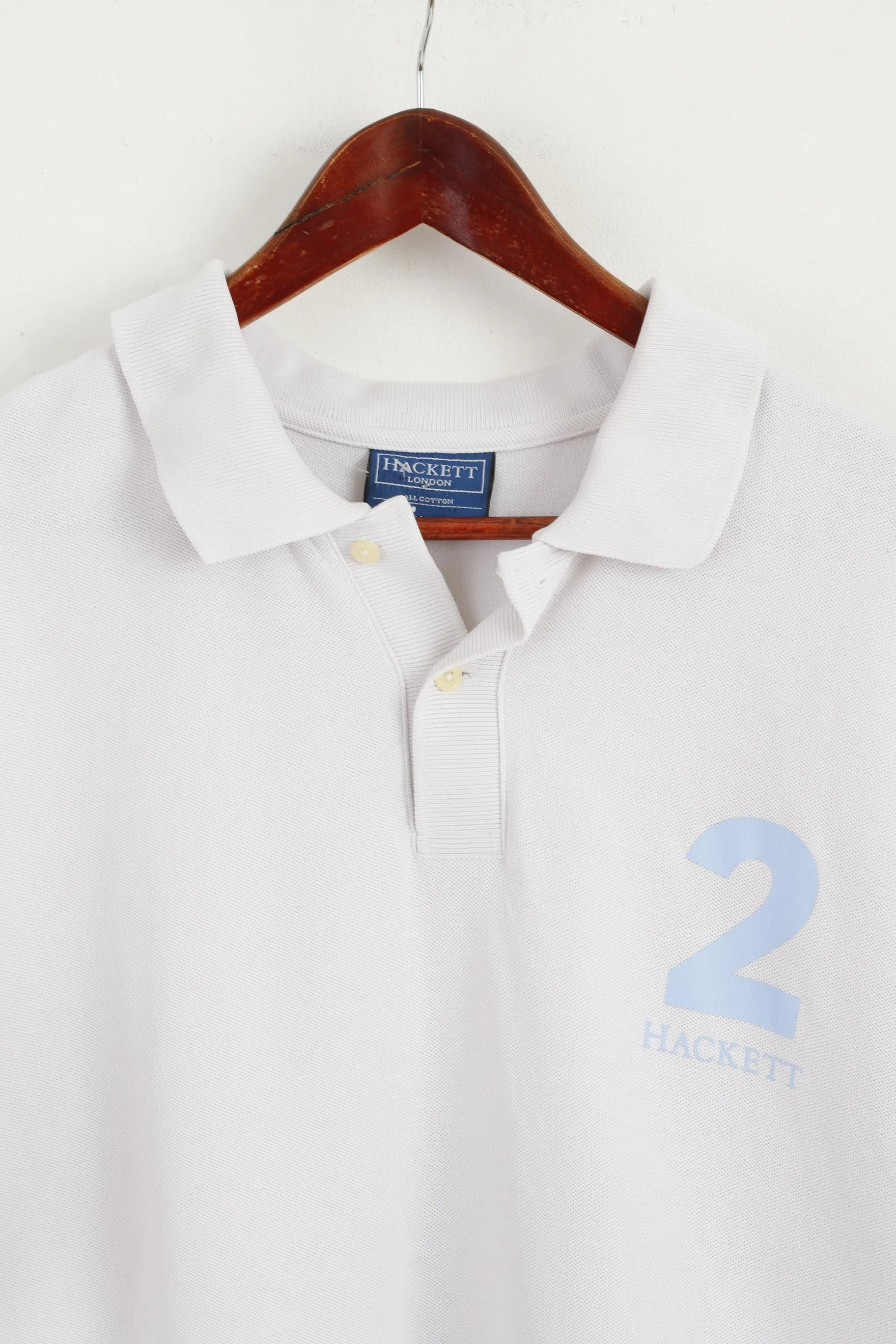 Hackett London Men XXL (XXXL) Polo Shirt White Cotton #2 Short Sleeve Top