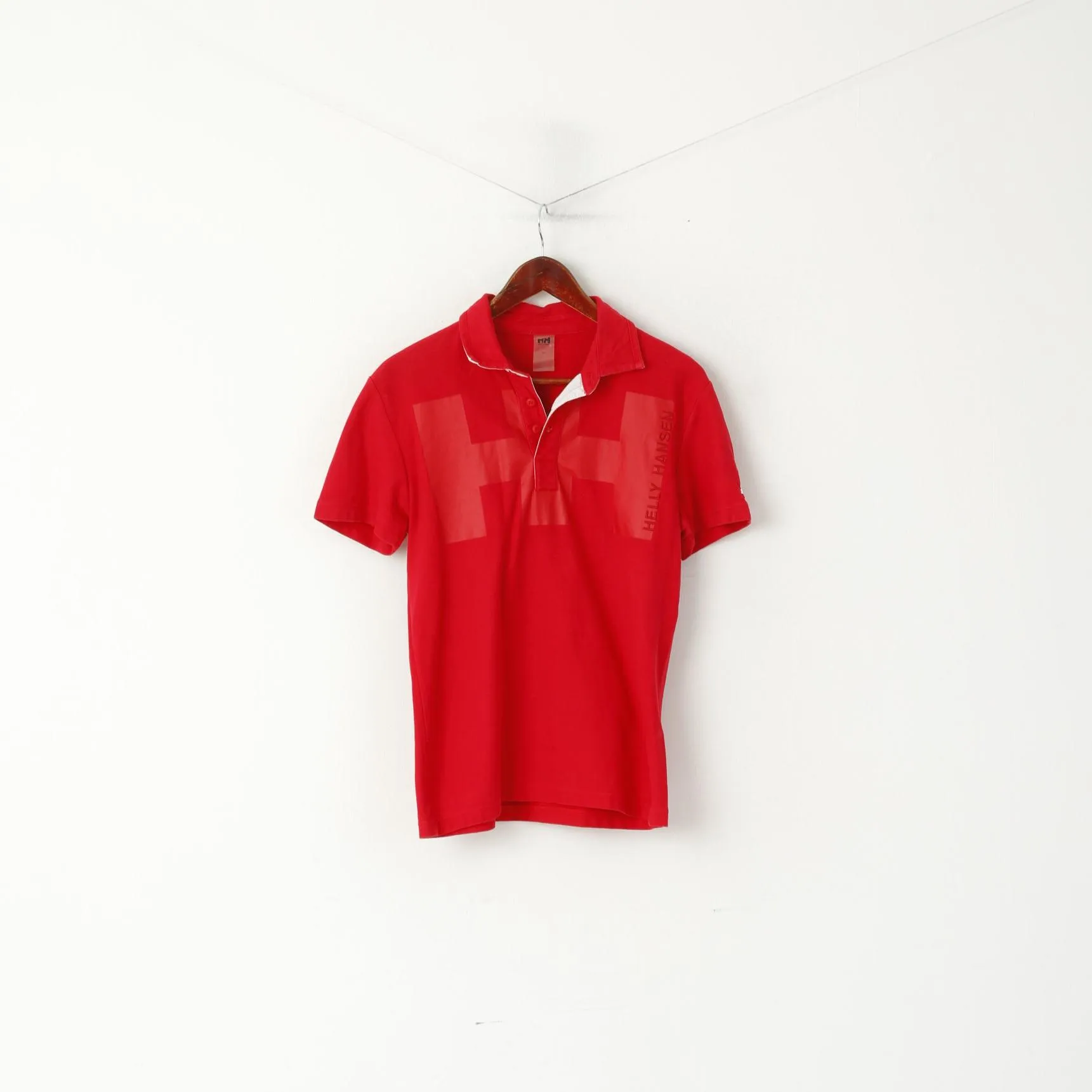 Helly Hansen Men S Polo Shirt Red Cotton Ebroidered Back Short Sleeve Top