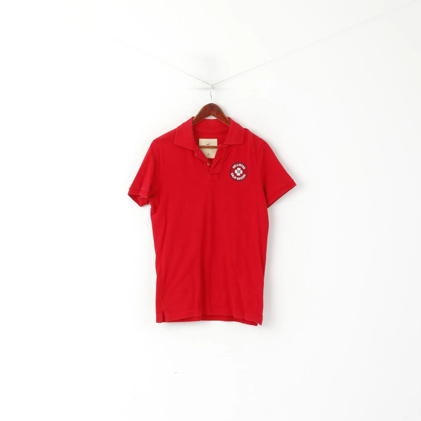 Hollister California Men M Polo Shirt Red Cotton Calif Rescue Slim Fit Top