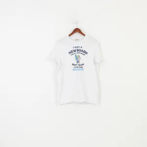 Hollister California Men XL T-Shirt White Cotton Graphic New Board Summer Vintage Crew Neck Top