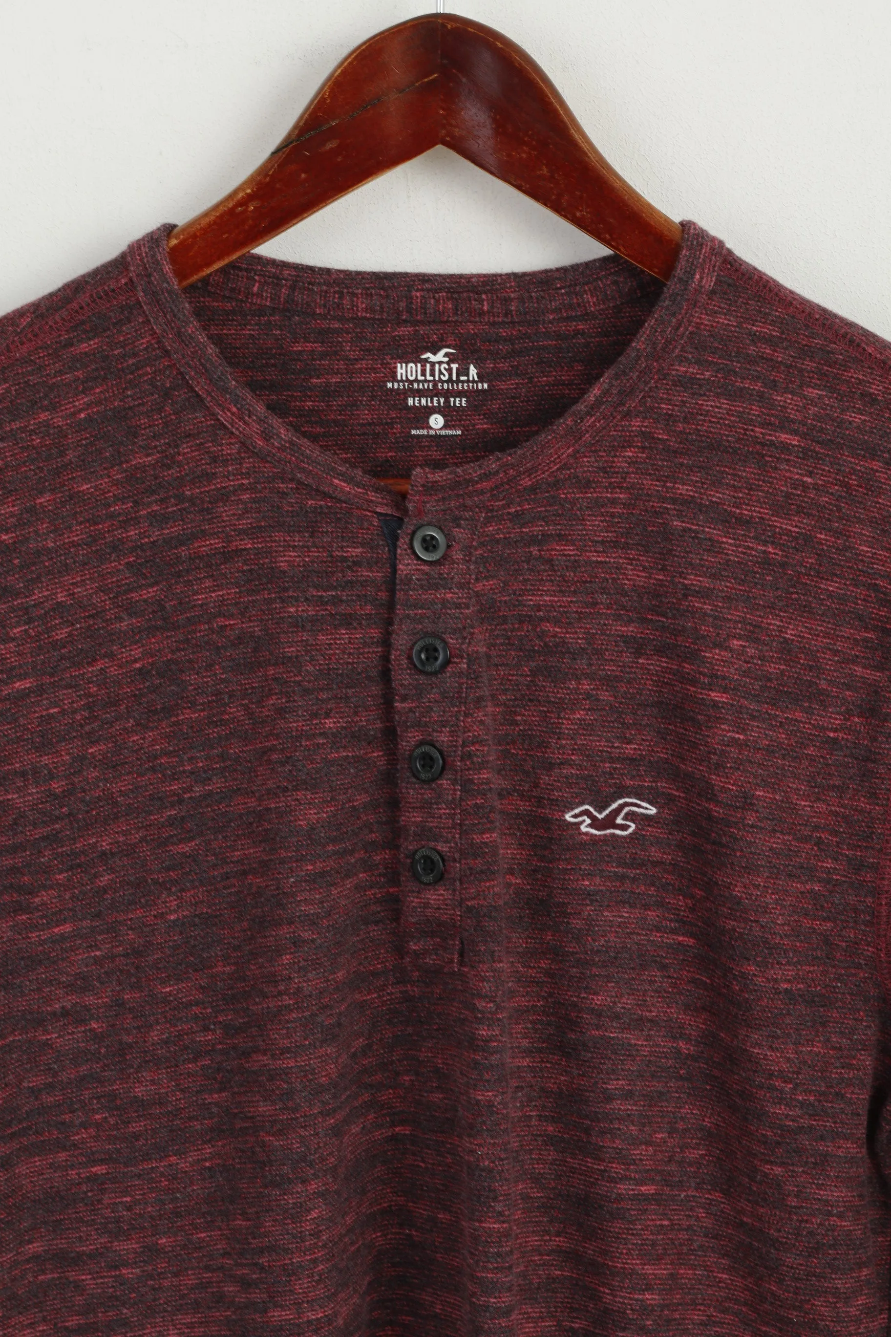 Hollister Men S Long Sleeved Shirt Maroon Cotton Henley Tee Basic Stretch Top