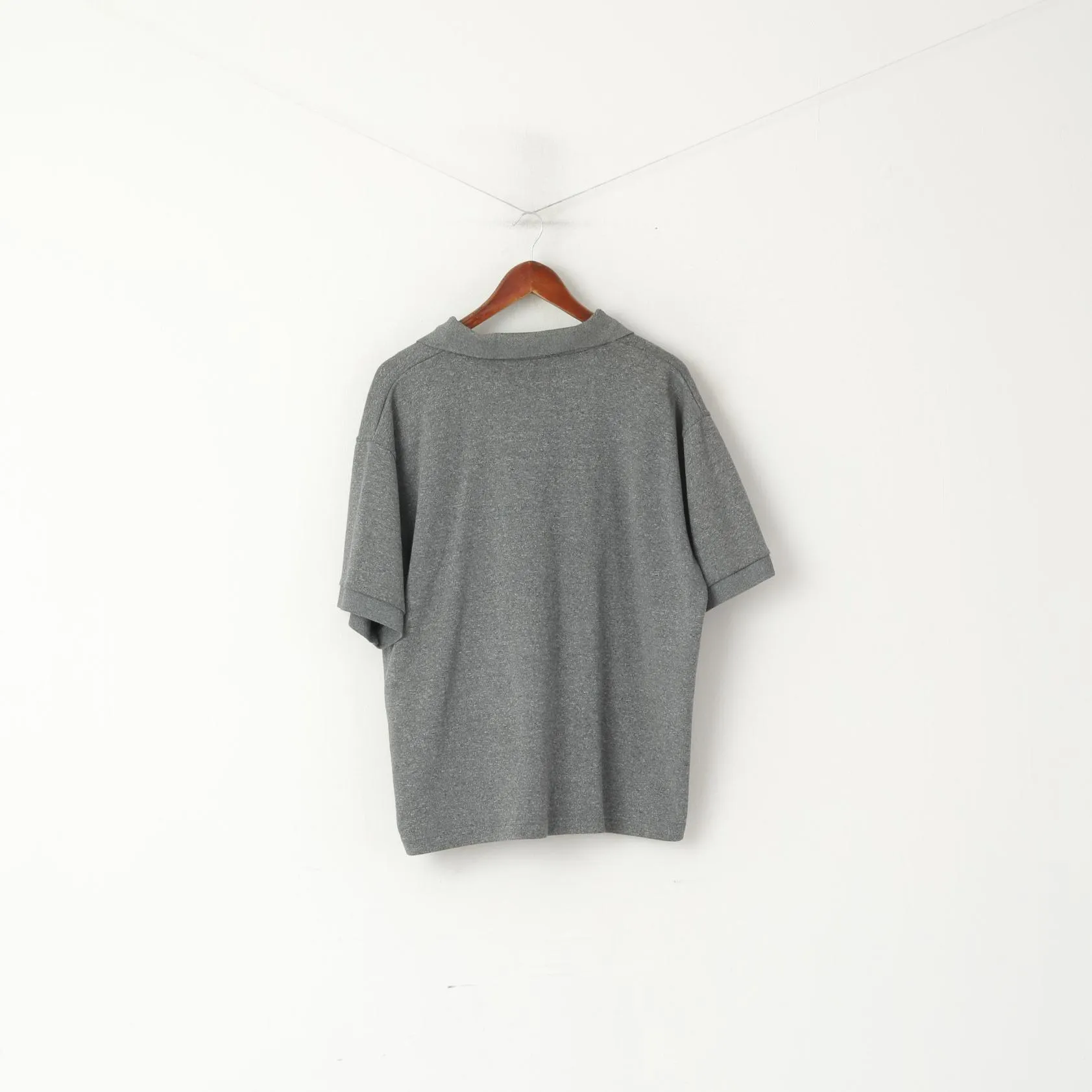 Kangol Men L Polo Shirt Grey Cotton Sport Embroided Logo Short Sleeve Top