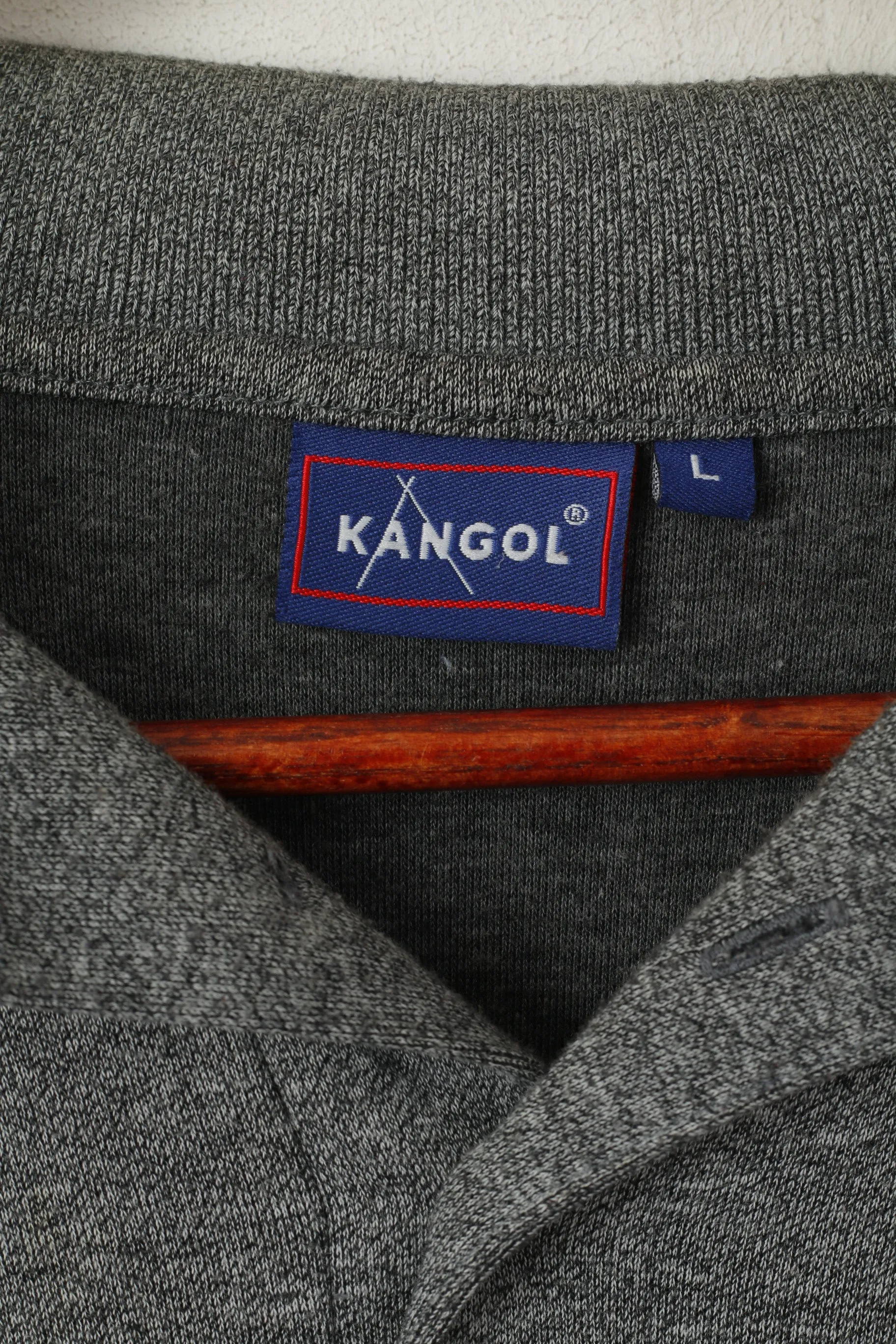 Kangol Men L Polo Shirt Grey Cotton Sport Embroided Logo Short Sleeve Top