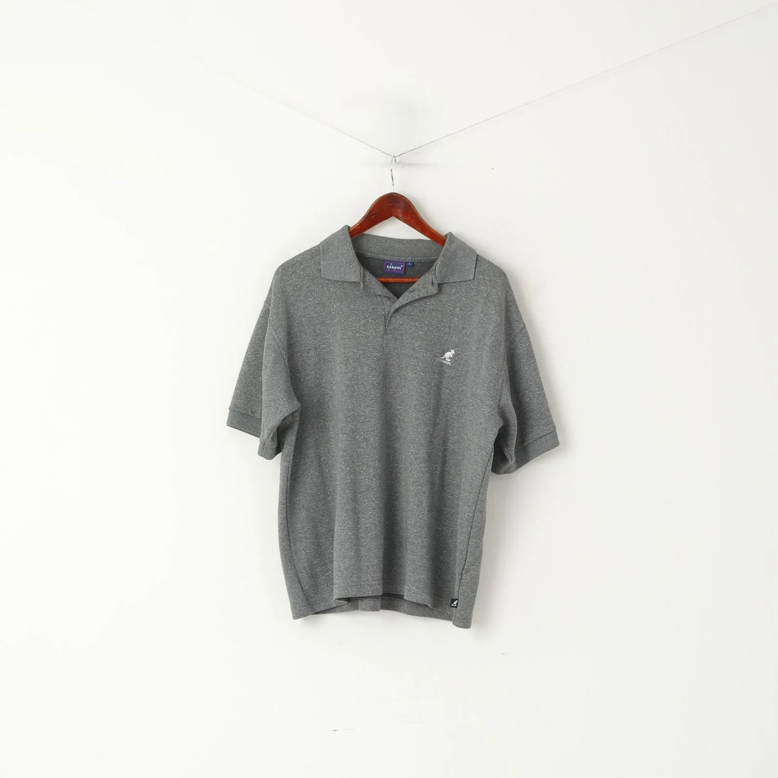 Kangol Men L Polo Shirt Grey Cotton Sport Embroided Logo Short Sleeve Top