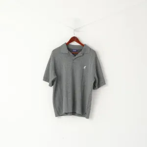 Kangol Men L Polo Shirt Grey Cotton Sport Embroided Logo Short Sleeve Top