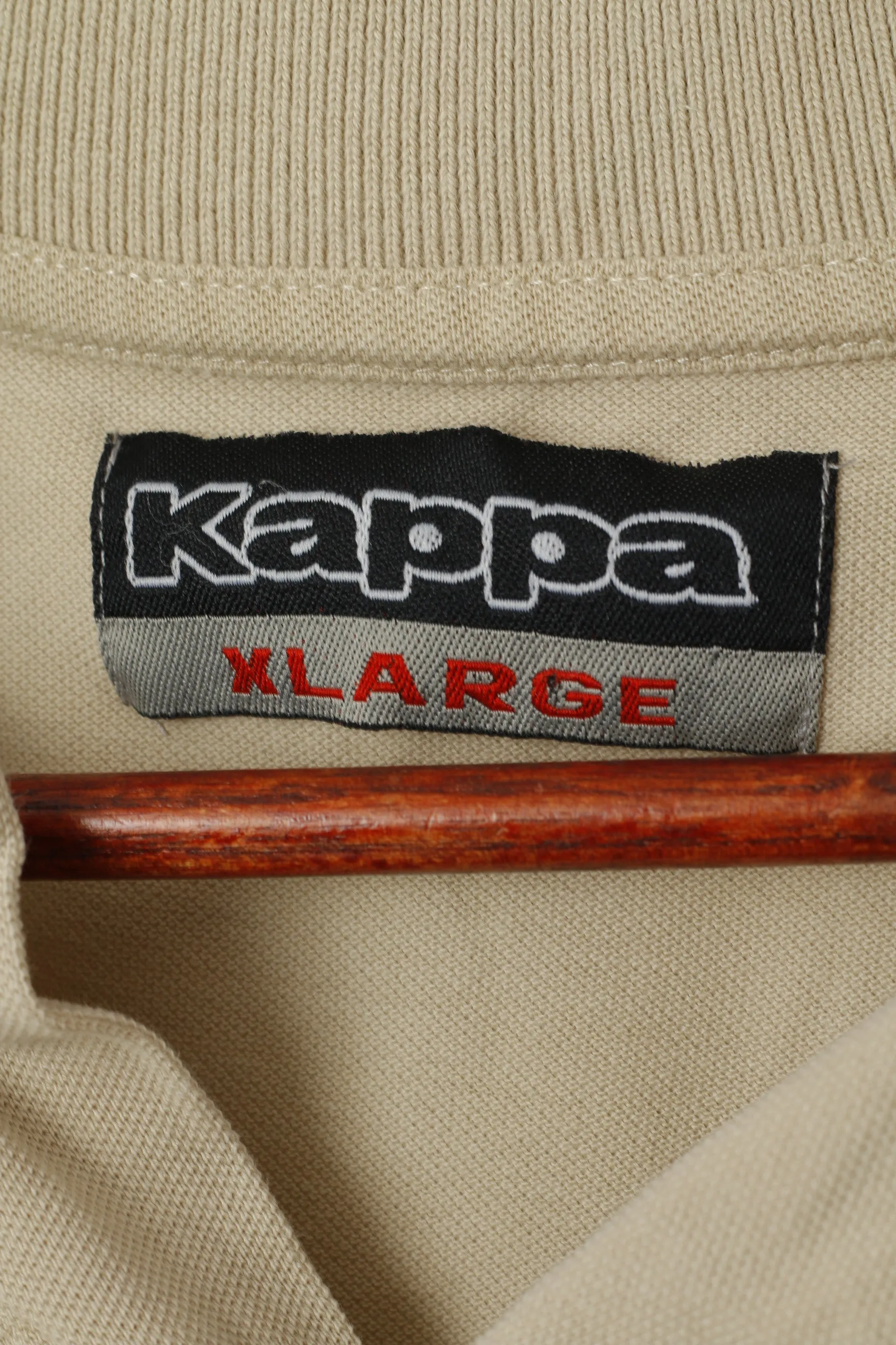 Kappa Men XL Polo Shirt Beige Cotton Detailed Buttons Sportswear Plain Top